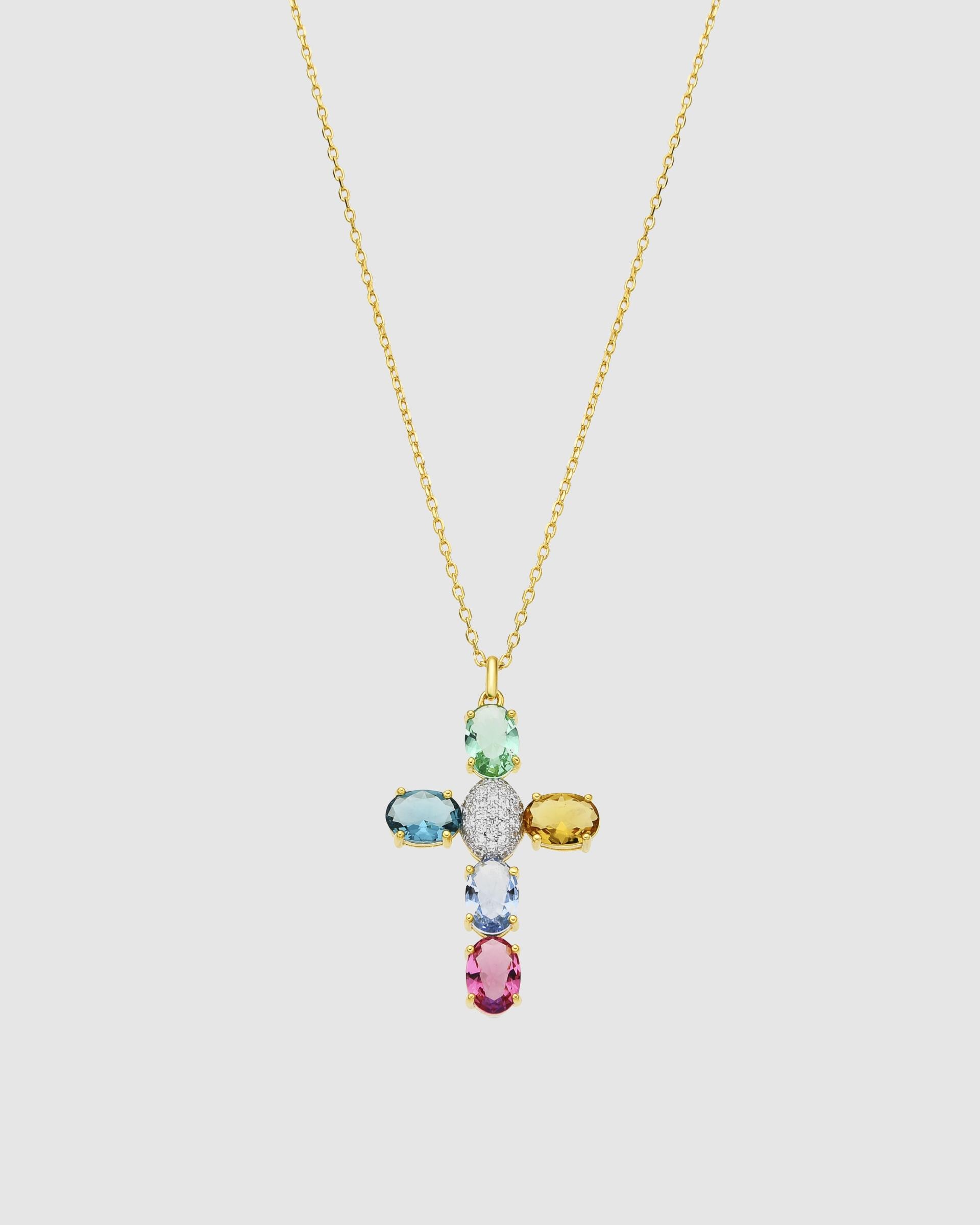 Colar Atelier de Prata de Lei 925 com Acabamento em Ouro de 18 Quilates e Zirconita Multicolor Ouro-1