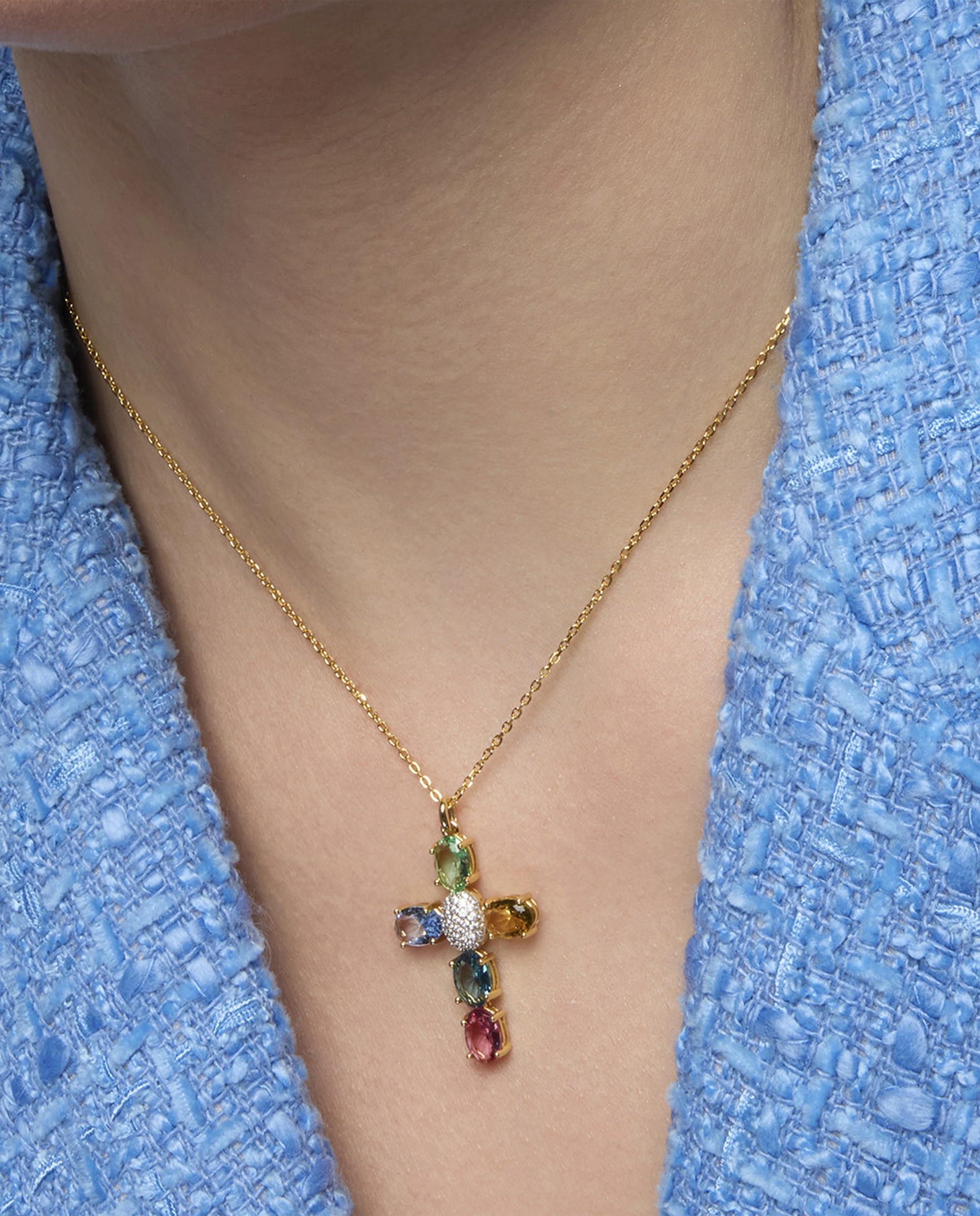 Colar Atelier de Prata de Lei 925 com Acabamento em Ouro de 18 Quilates e Zirconita Multicolor Ouro-3