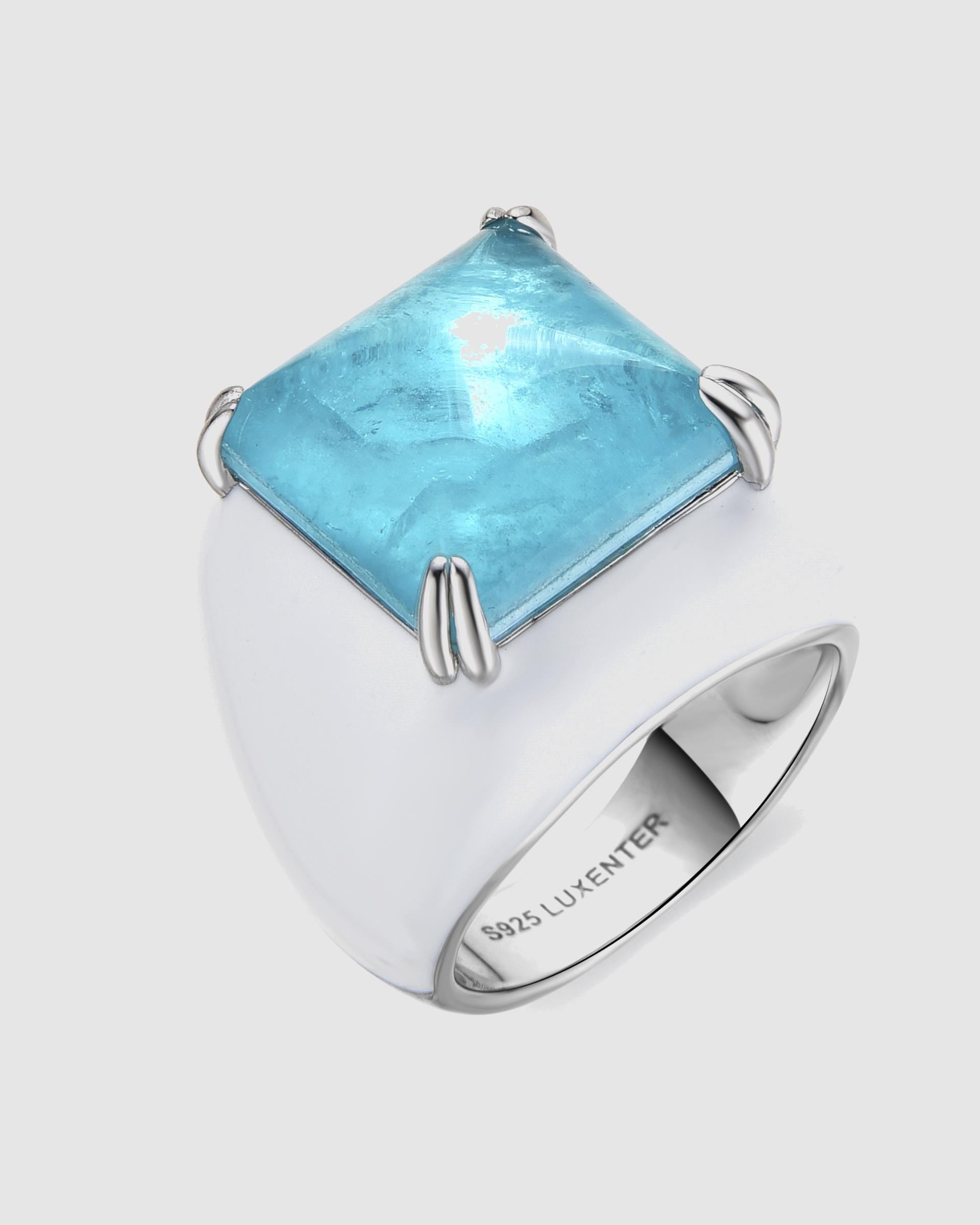 Anel Atelier de Prata de Lei 925 com Acabamento em Ródio e Quartzo Hidrotermal Cereja Azul-1