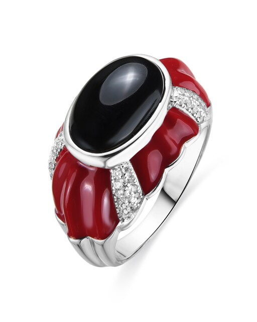 Imagem 0 de Anel Atelier com Acabamento em Ródio e Lacado Vermelho