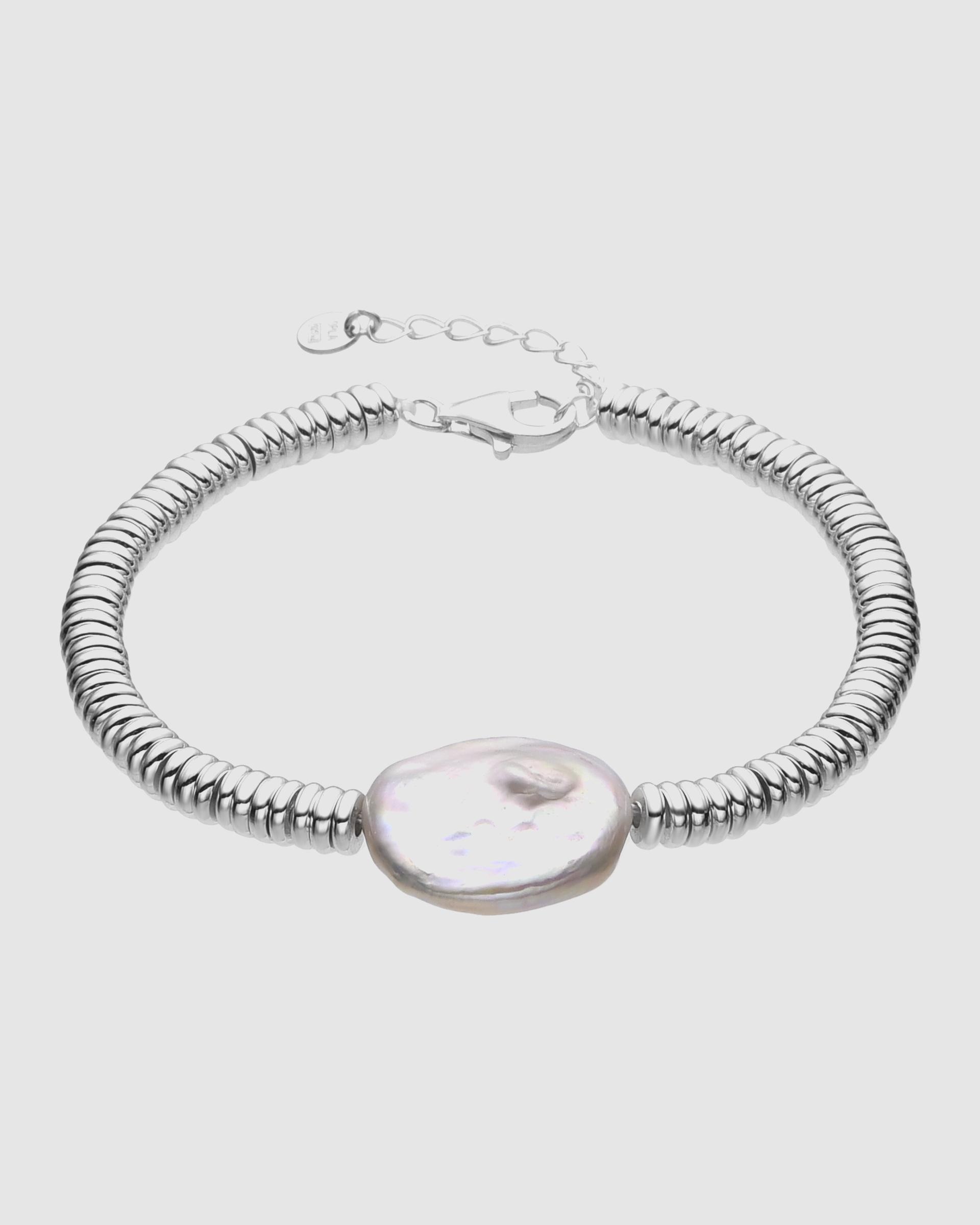 Pulseira de Corrente Momentos para Brilhar de Prata de Lei 925 Acabada em Ródio com Pérola Prata-1