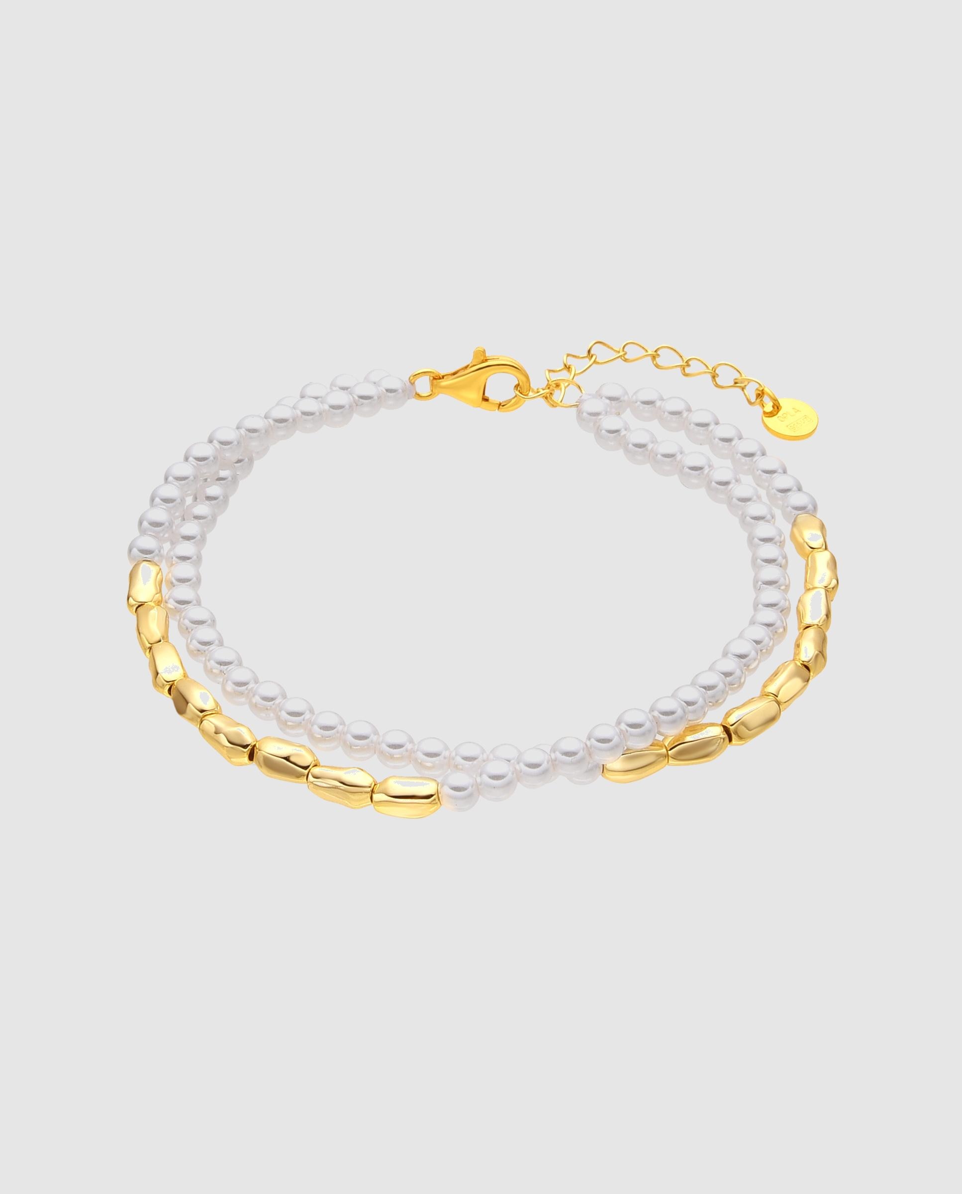 Pulseira de Elos Momentos para Brilhar de Prata de Lei 925 Acabada em Ouro de 18 Quilates com Pérola Ouro-1