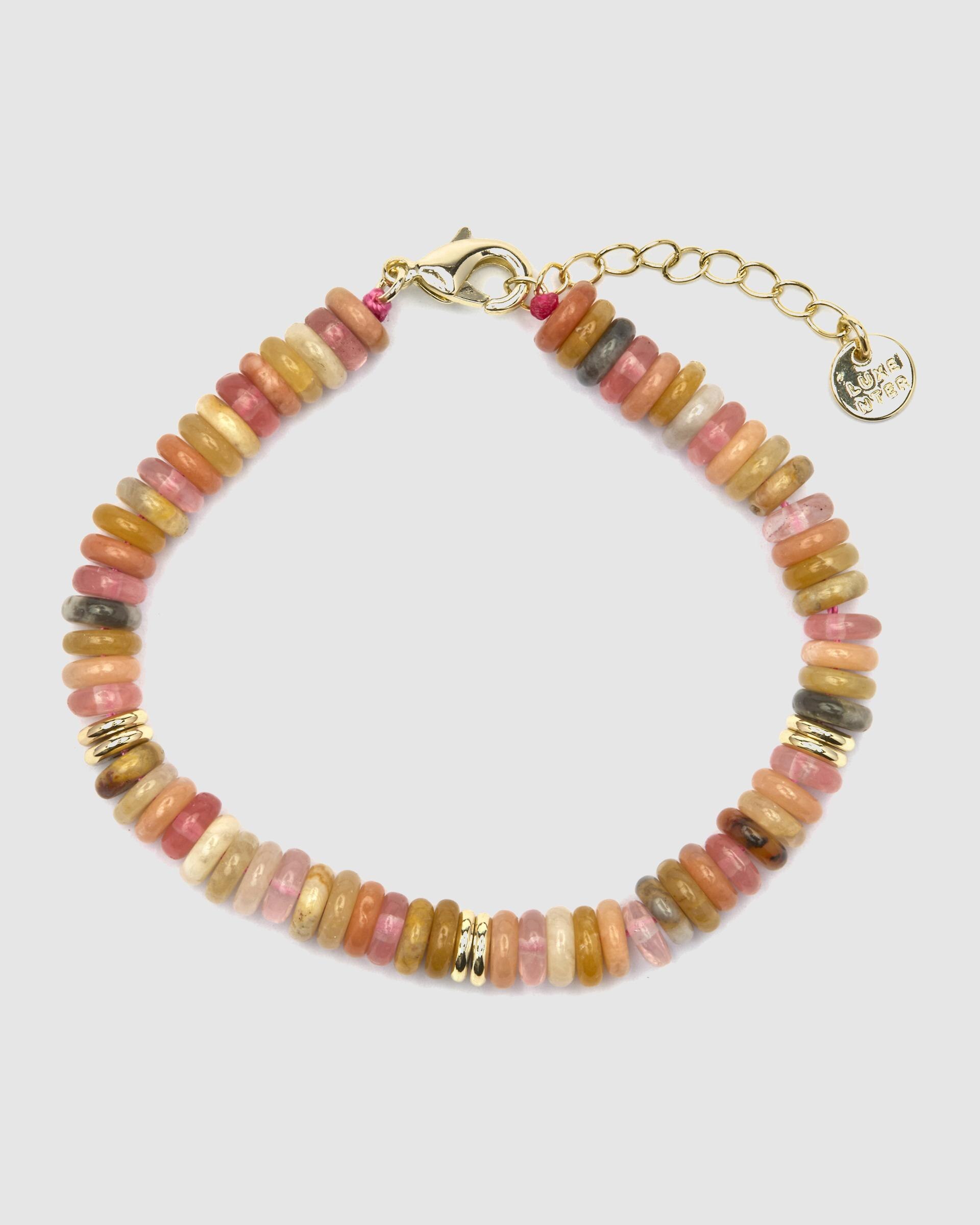 Pulseira de Corrente Trendy de Prata de Lei 925 Acabada em Ouro de 18 Quilates com Ágata Multicolor Ouro-2