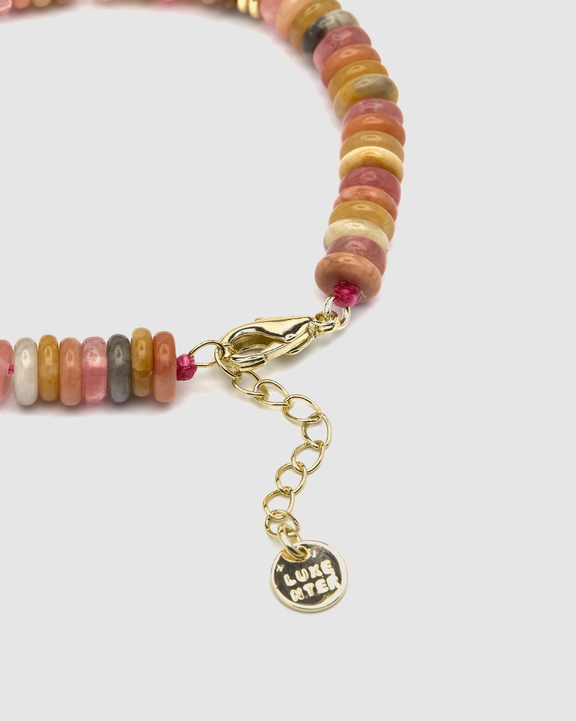Pulseira de Corrente Trendy de Prata de Lei 925 Acabada em Ouro de 18 Quilates com Ágata Multicolor Ouro-4