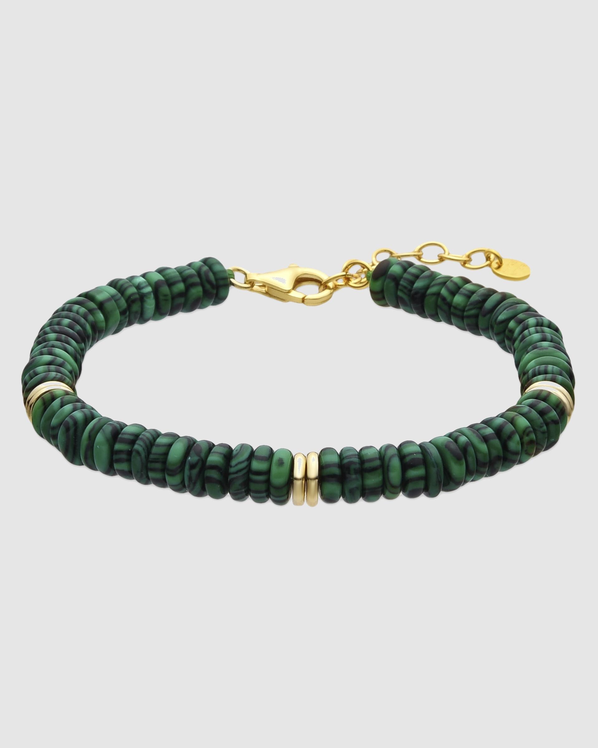 Pulseira de Corrente Trendy de Prata de Lei 925 Acabada em Ouro de 18 Quilates com Malaquita Prata-1