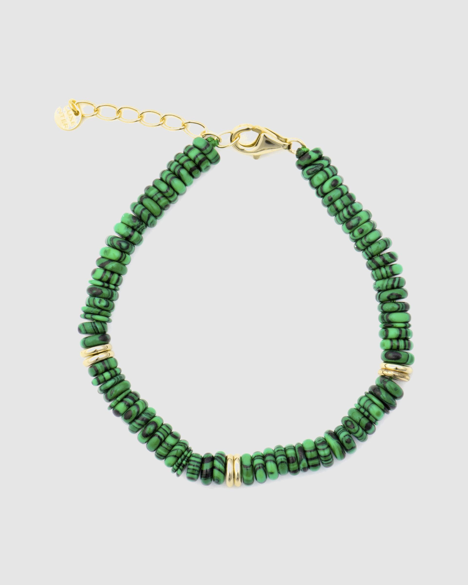 Pulseira de Corrente Trendy de Prata de Lei 925 Acabada em Ouro de 18 Quilates com Malaquita Prata-4