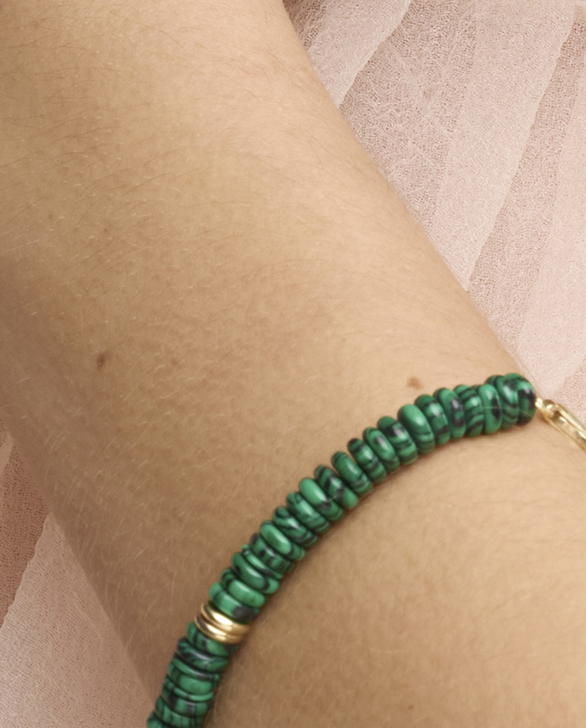 Pulseira de Corrente Trendy de Prata de Lei 925 Acabada em Ouro de 18 Quilates com Malaquita Prata-5