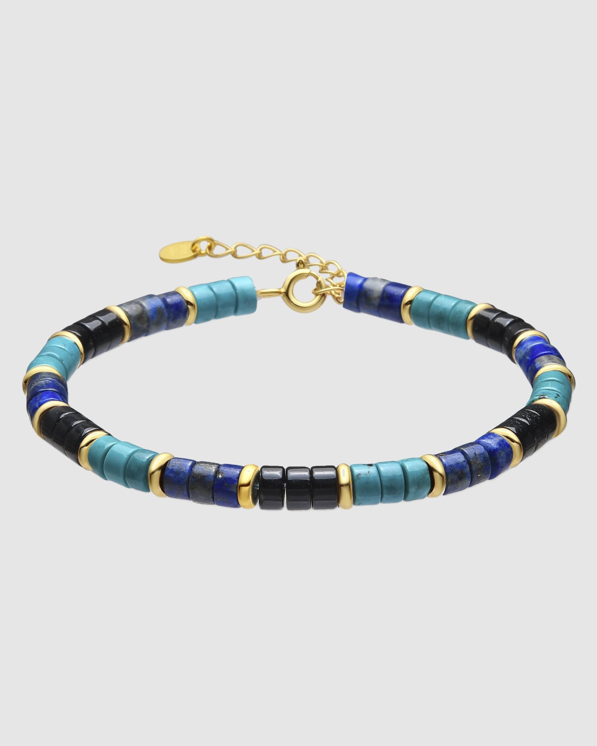 Pulseira de Corrente Trendy de Prata de Lei 925 com Acabamento em Ouro de 18 Quilates e Turquesa Azul-turquesa-1
