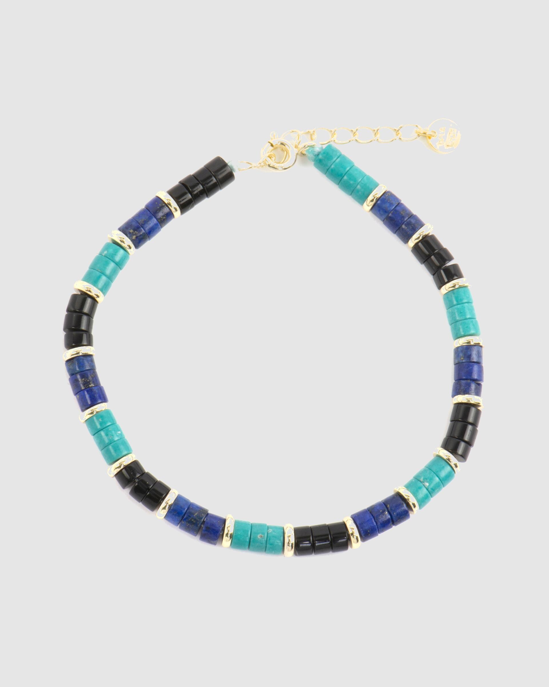 Pulseira de Corrente Trendy de Prata de Lei 925 com Acabamento em Ouro de 18 Quilates e Turquesa Azul-turquesa-4