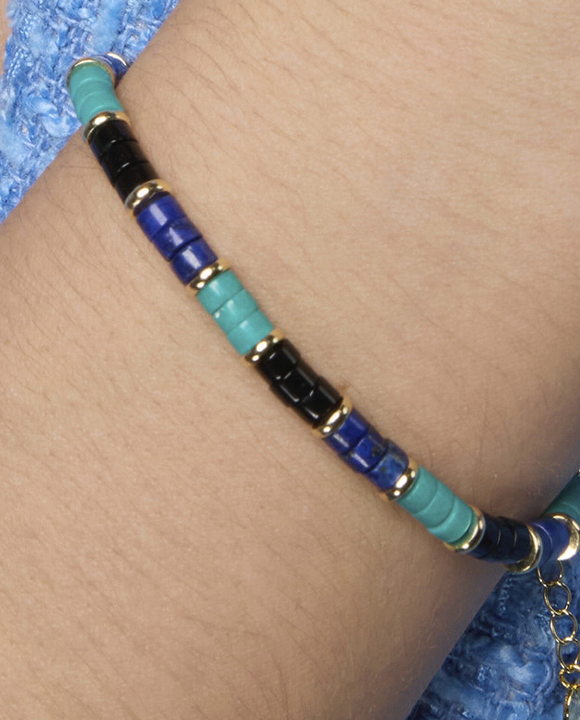 Pulseira de Corrente Trendy de Prata de Lei 925 com Acabamento em Ouro de 18 Quilates e Turquesa Azul-turquesa-5