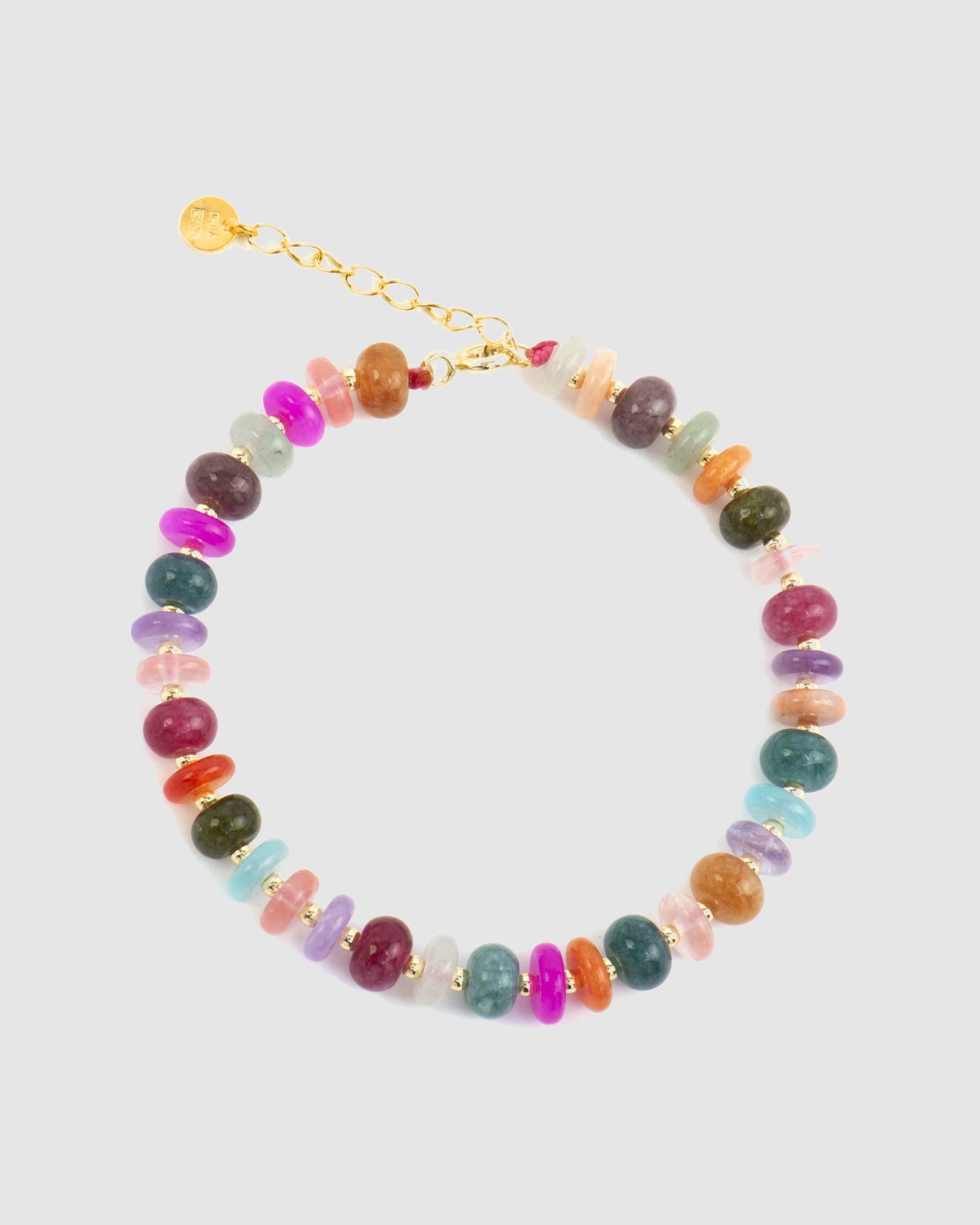 Pulseira de Corrente Trendy de Prata de Lei 925 Acabada em Ouro de 18 Quilates com Ágata Multicolor Multicolor-4