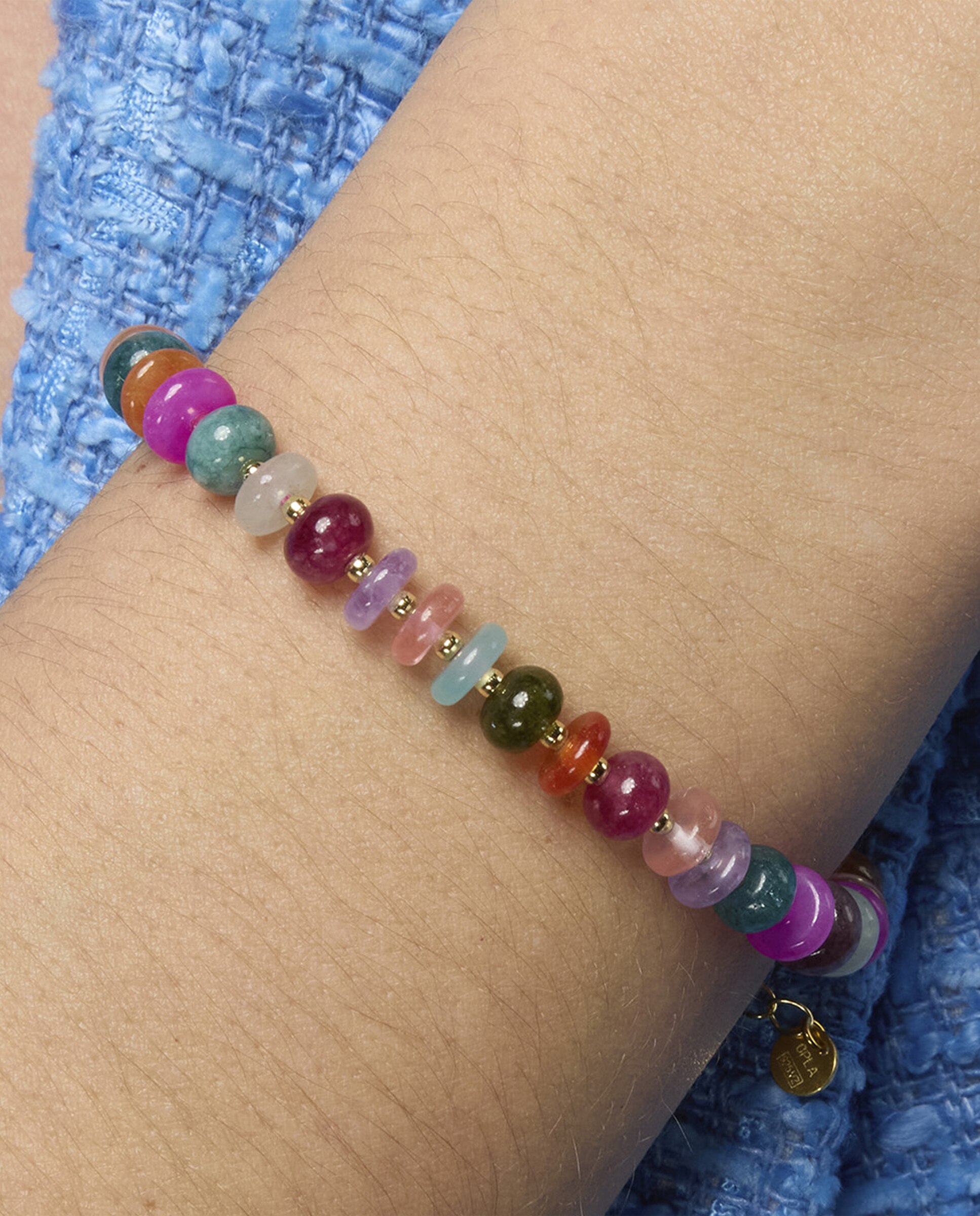 Pulseira de Corrente Trendy de Prata de Lei 925 Acabada em Ouro de 18 Quilates com Ágata Multicolor Multicolor-5