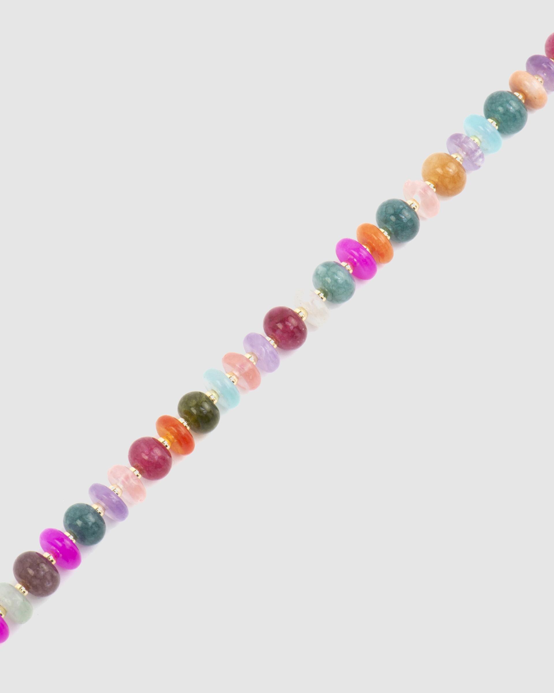 Pulseira de Corrente Trendy de Prata de Lei 925 Acabada em Ouro de 18 Quilates com Ágata Multicolor Multicolor-6