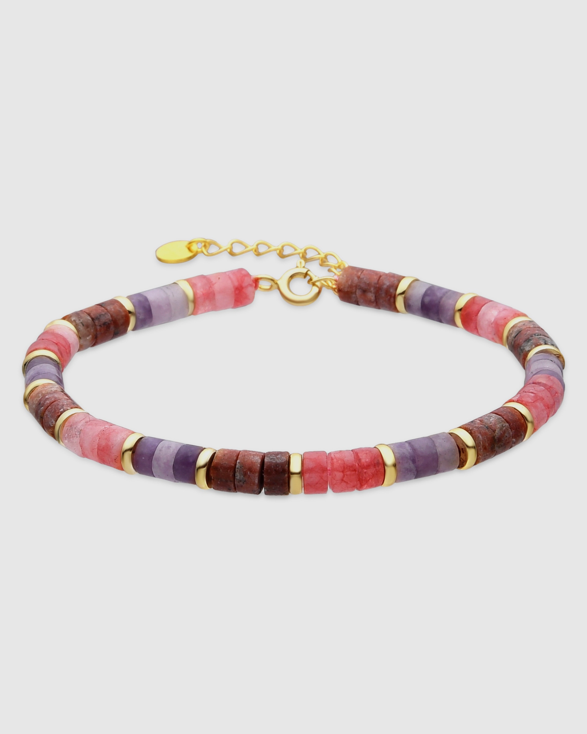 Pulseira de Corrente Trendy de Prata de Lei 925 com Acabamento em Ouro de 18 Quilates com Ametista Natural Dourado-1