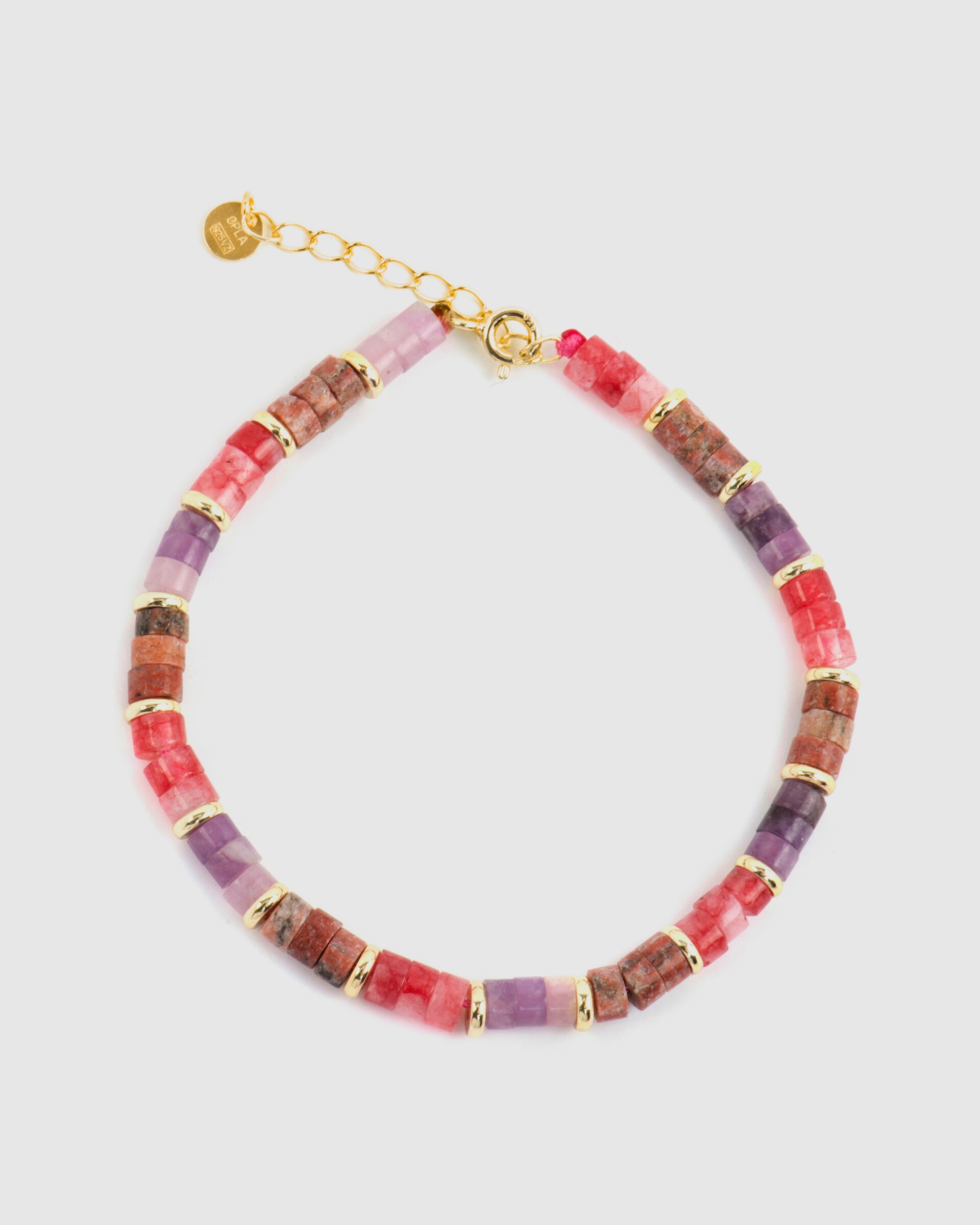 Pulseira de Corrente Trendy de Prata de Lei 925 com Acabamento em Ouro de 18 Quilates com Ametista Natural Dourado-4