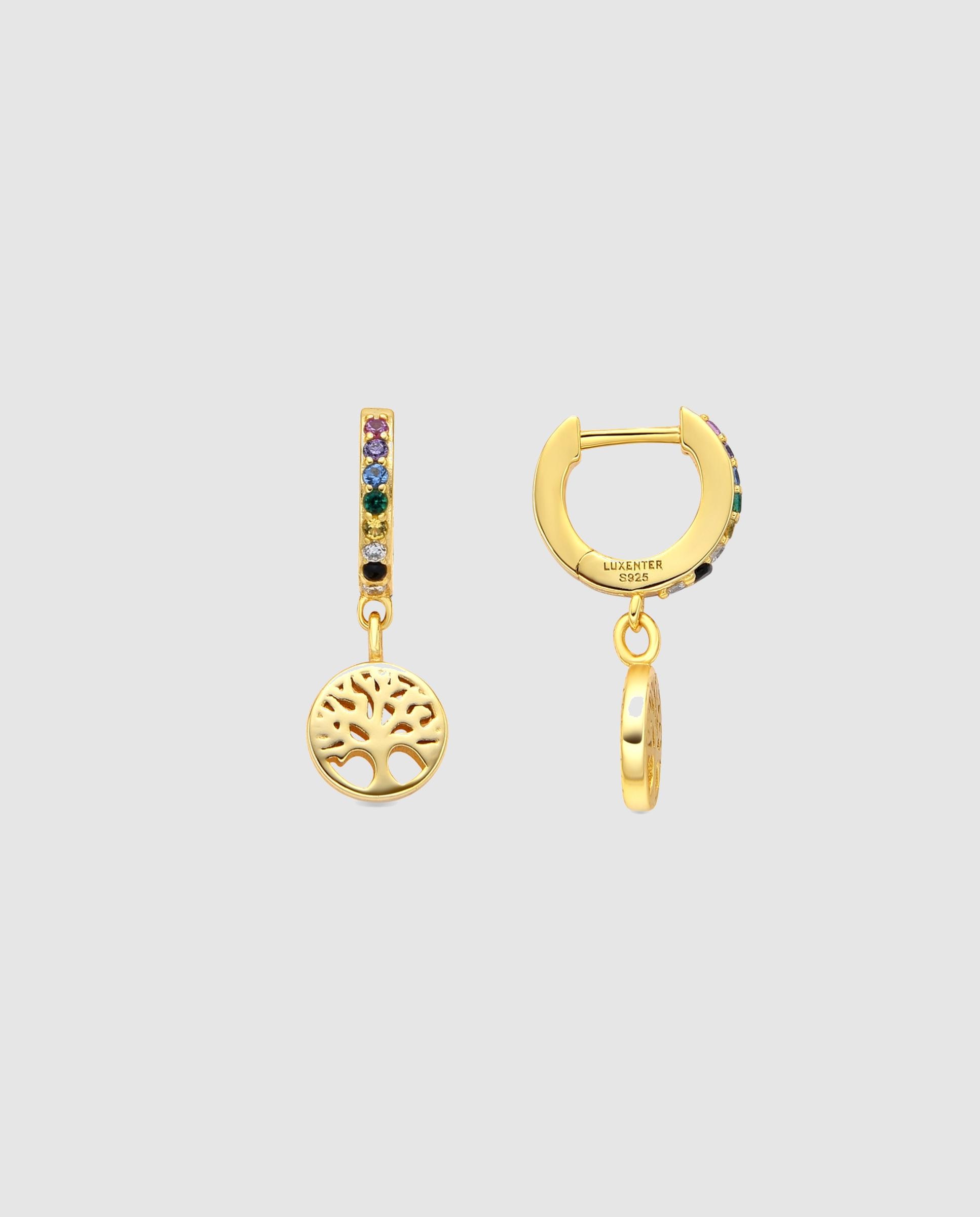 Brincos de Argola Pide Un Deseo de Prata de Lei 925 com Acabamento em Ouro de 18 Quilates e Zirconita Multicolor Ouro-1