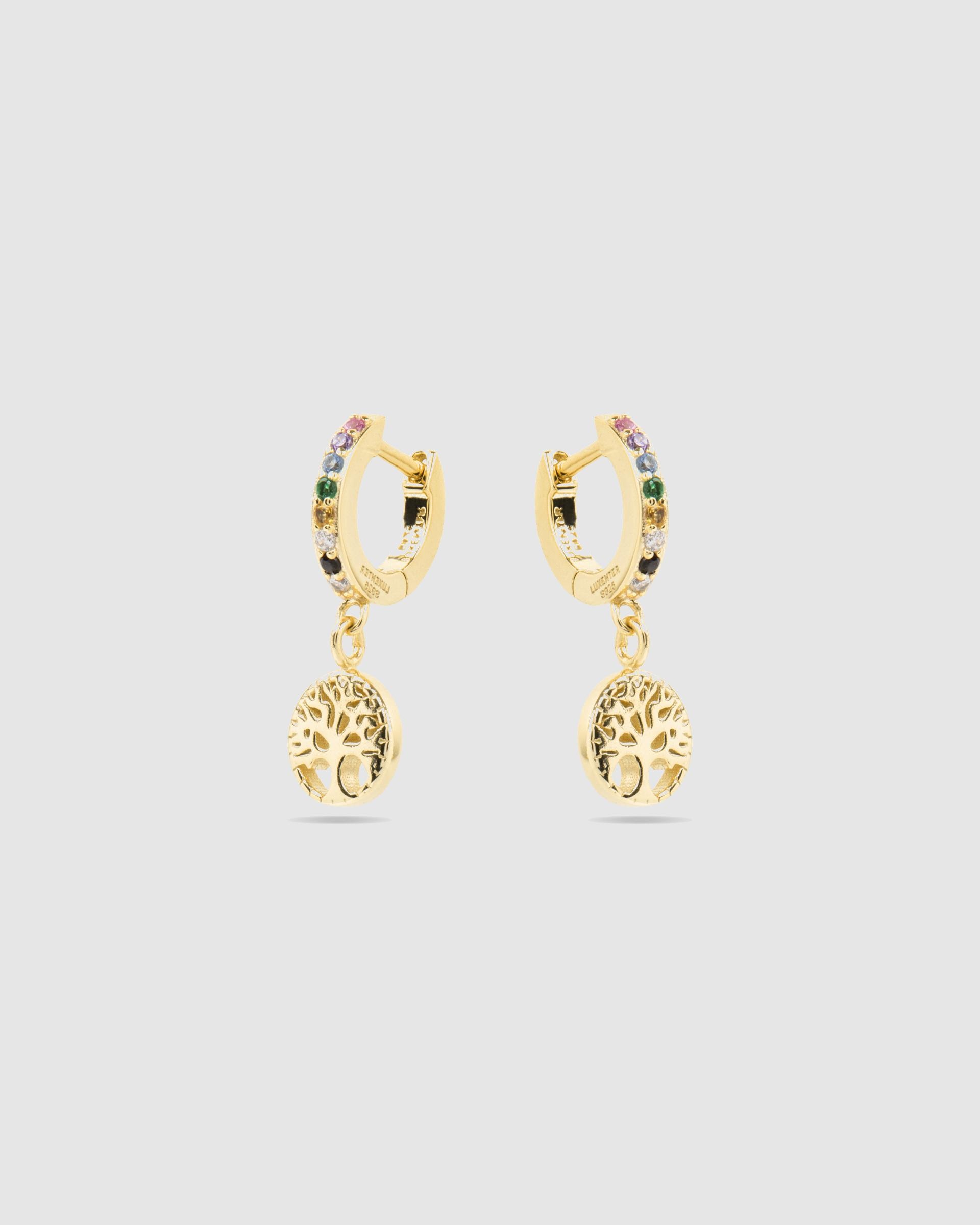 Brincos de Argola Pide Un Deseo de Prata de Lei 925 com Acabamento em Ouro de 18 Quilates e Zirconita Multicolor Ouro-3