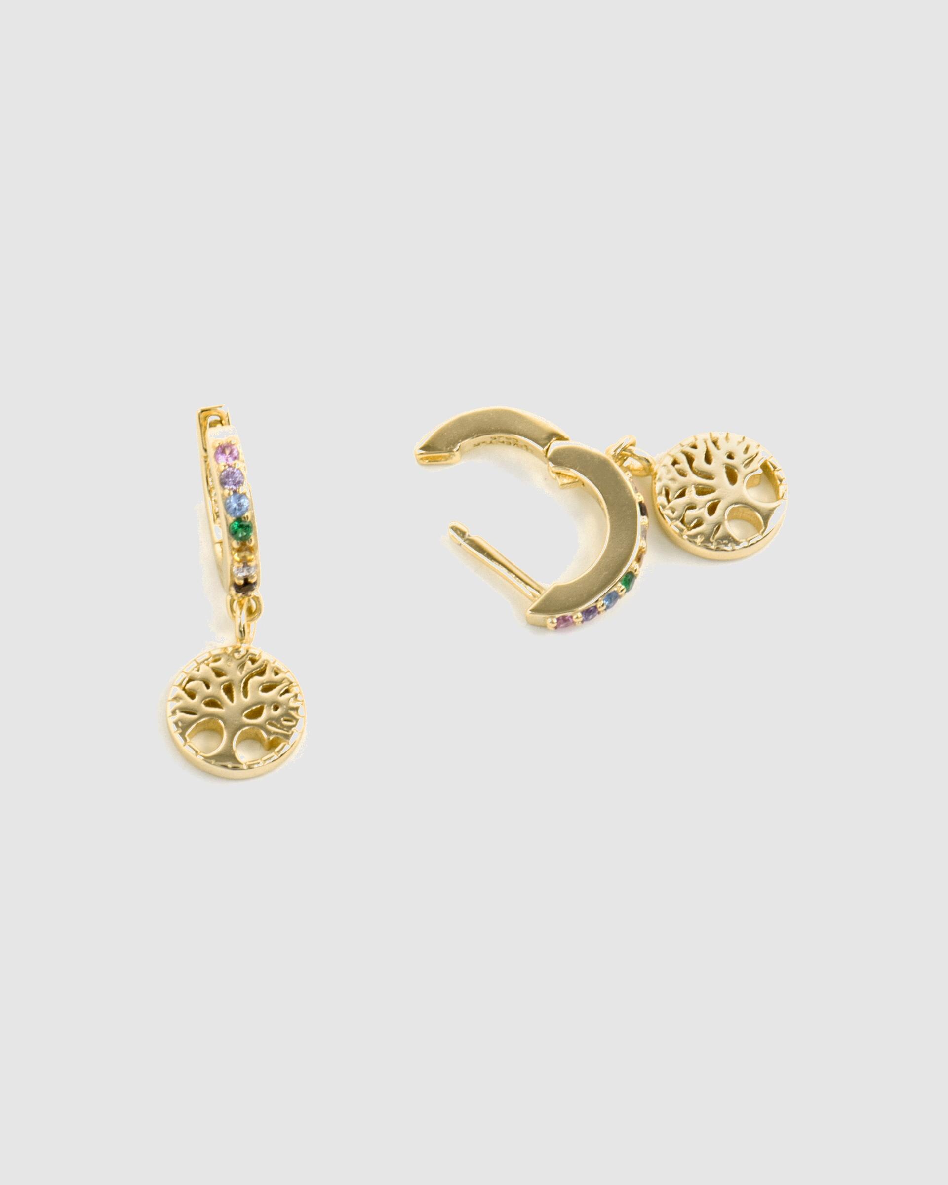 Brincos de Argola Pide Un Deseo de Prata de Lei 925 com Acabamento em Ouro de 18 Quilates e Zirconita Multicolor Ouro-5