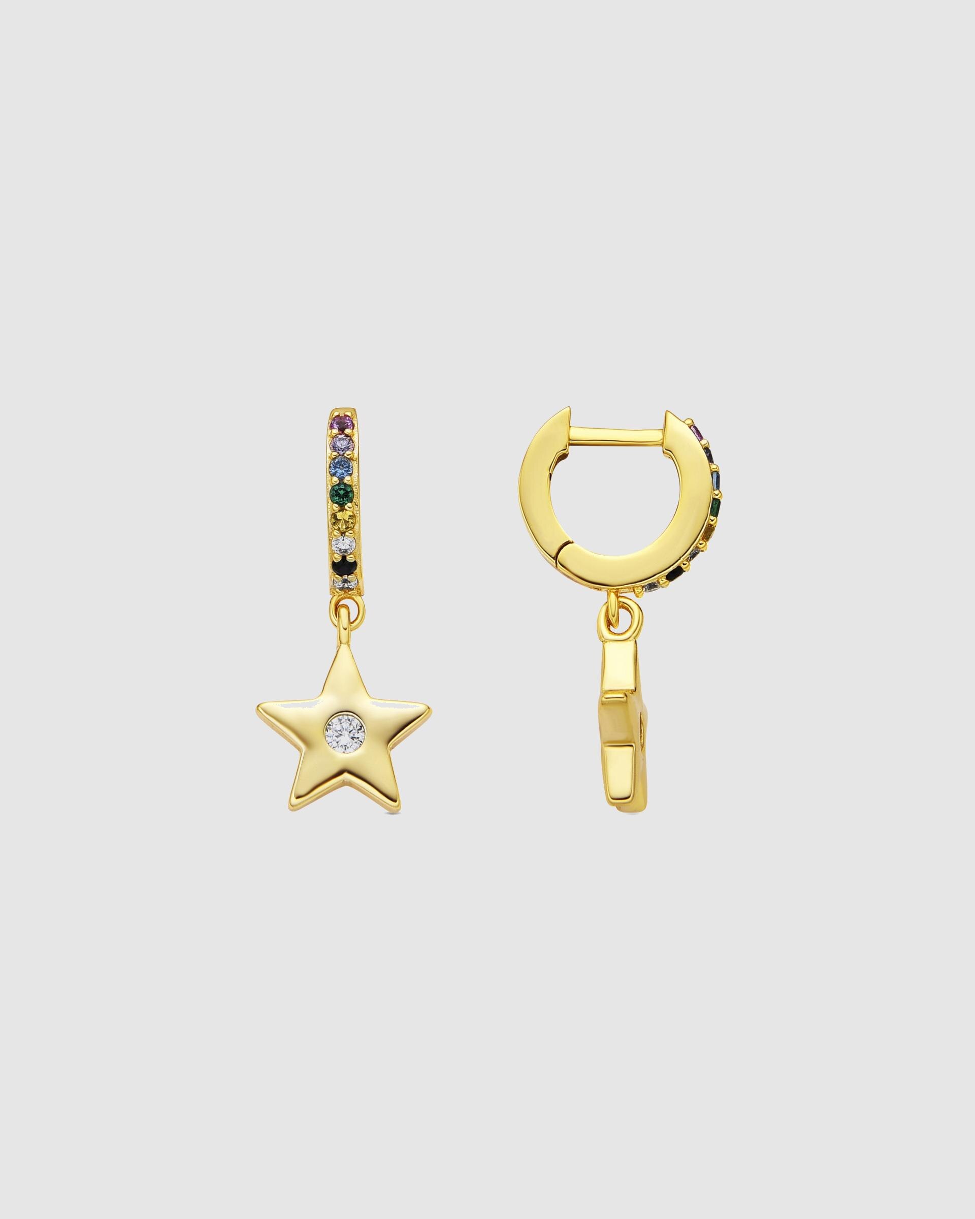 Brincos de Argola Pide Un Deseo de Prata de Lei 925 com Acabamento em Ouro de 18 Quilates e Zirconita Multicolor Ouro-1