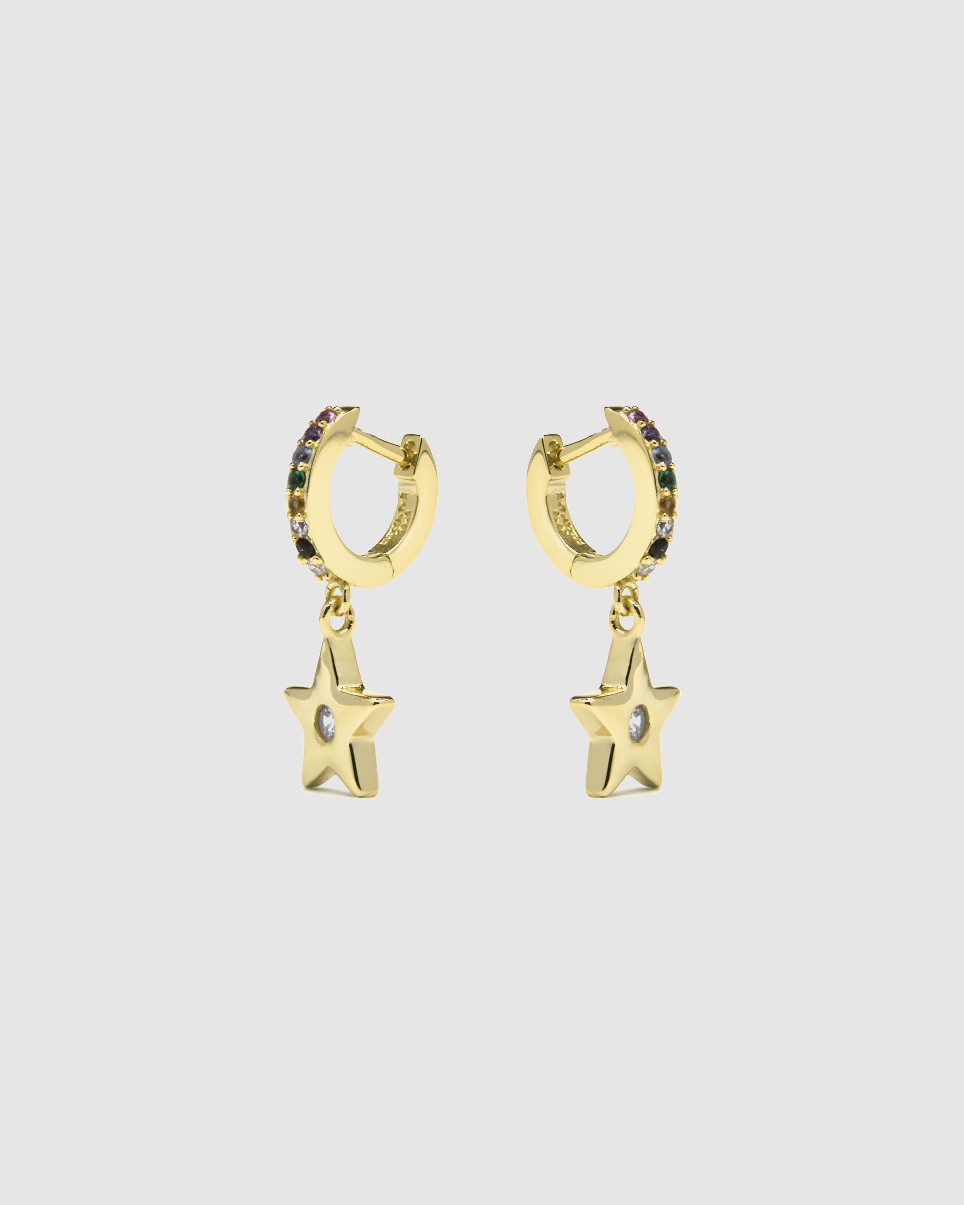 Brincos de Argola Pide Un Deseo de Prata de Lei 925 com Acabamento em Ouro de 18 Quilates e Zirconita Multicolor Ouro-3