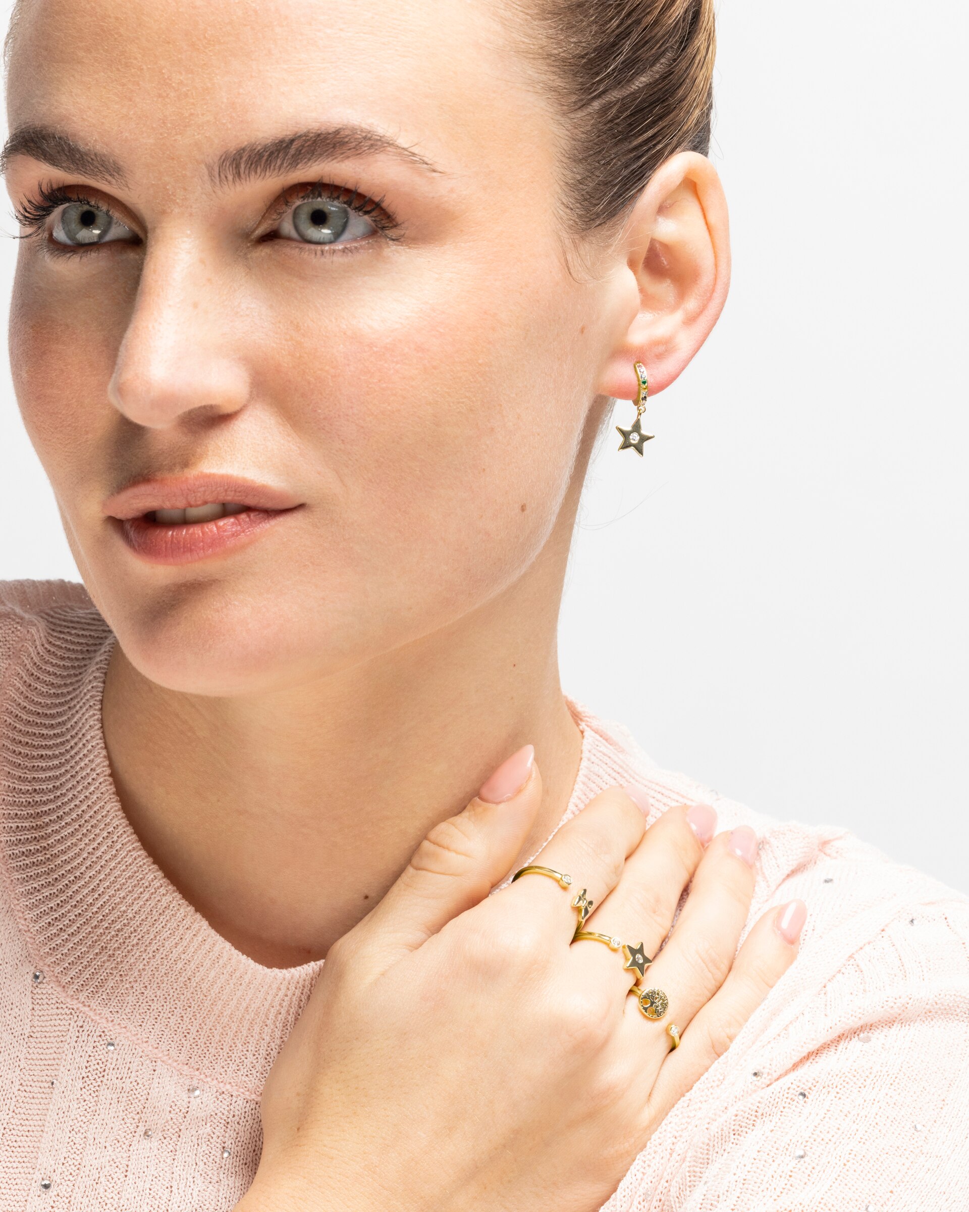 Brincos de Argola Pide Un Deseo de Prata de Lei 925 com Acabamento em Ouro de 18 Quilates e Zirconita Multicolor Ouro-5
