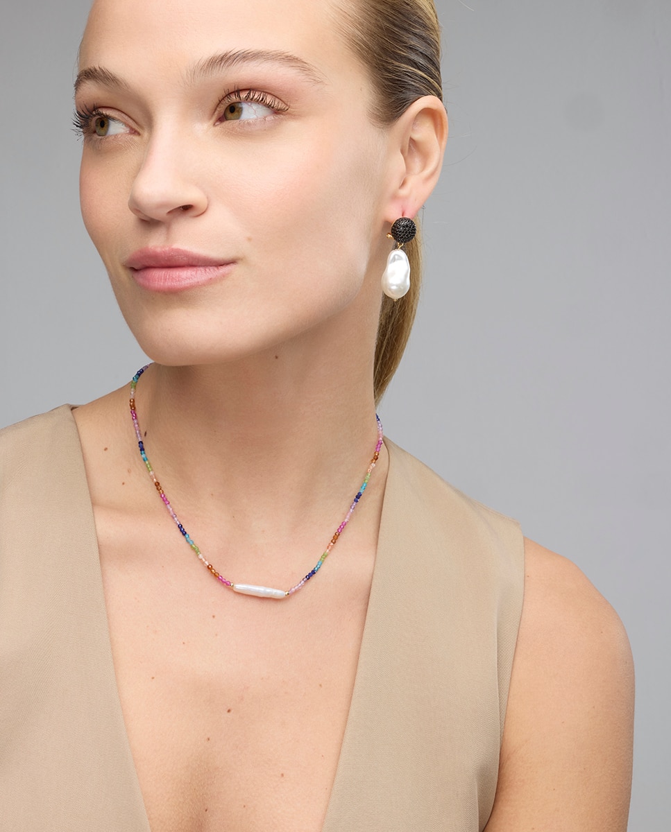 Colar Trendy de Prata de Lei 925 com Acabamento em Ouro de 18 Quilates e Zirconita Multicolor Multicolor-2