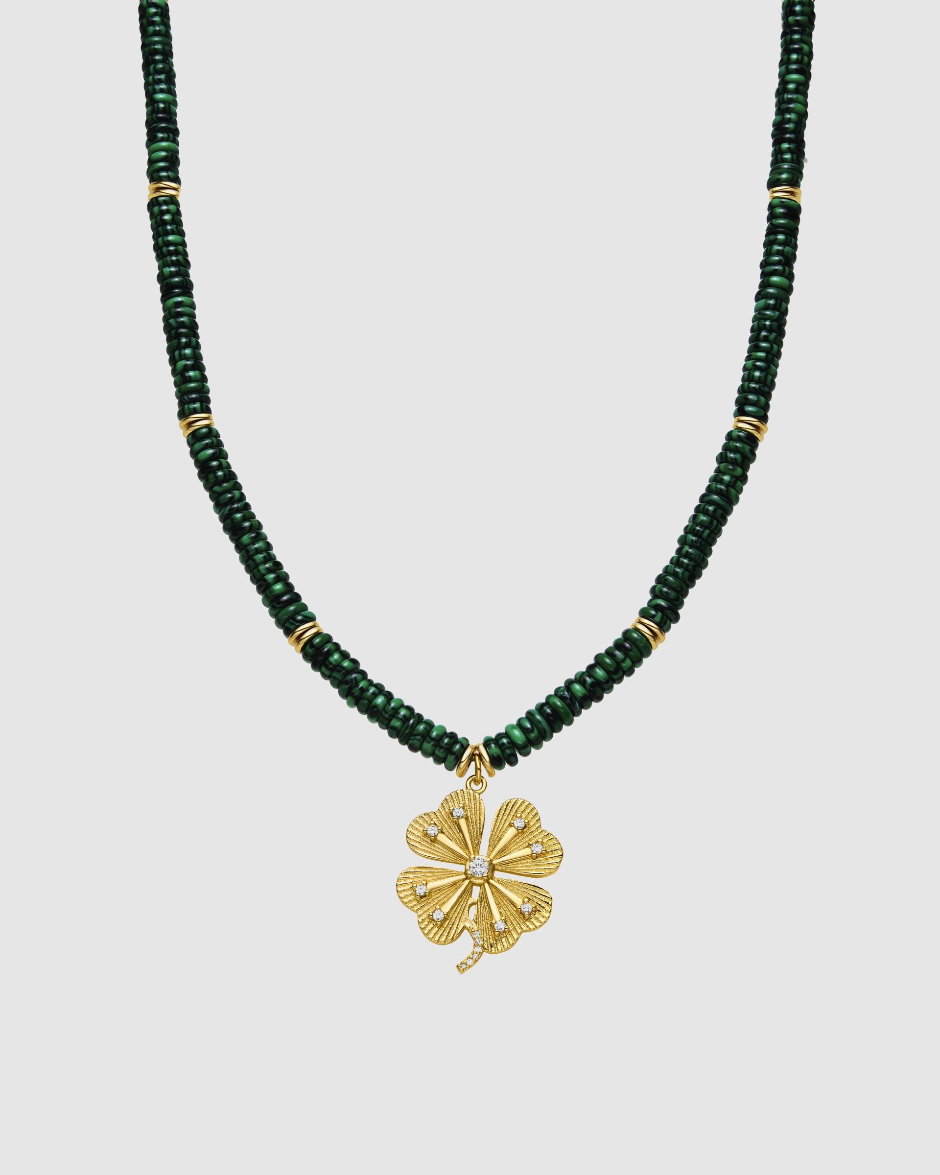 Colar Trendy de Prata de Lei 925 com Acabamento em Ouro de 18 Quilates e Malaquita Verde-1