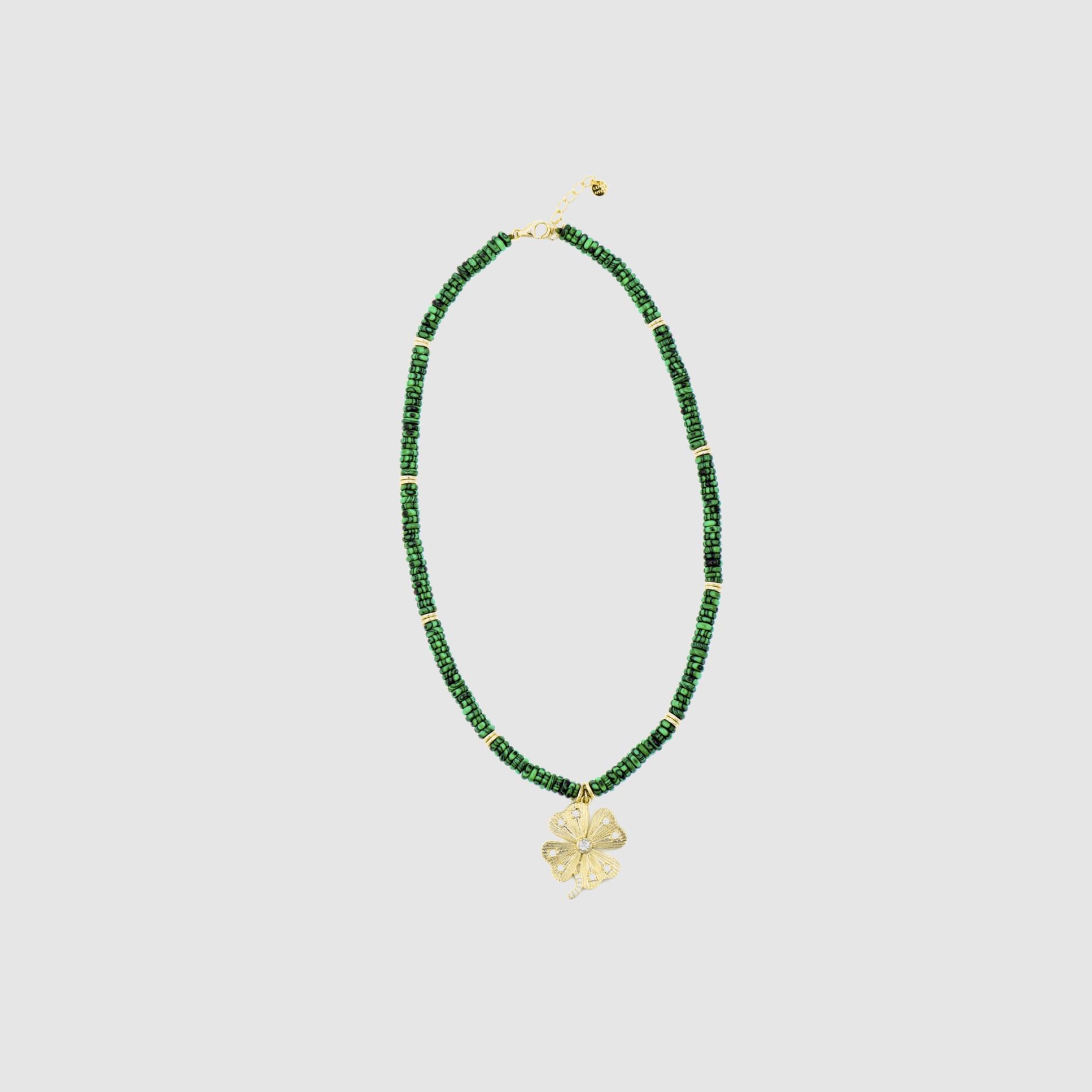 Colar Trendy de Prata de Lei 925 com Acabamento em Ouro de 18 Quilates e Malaquita Verde-4