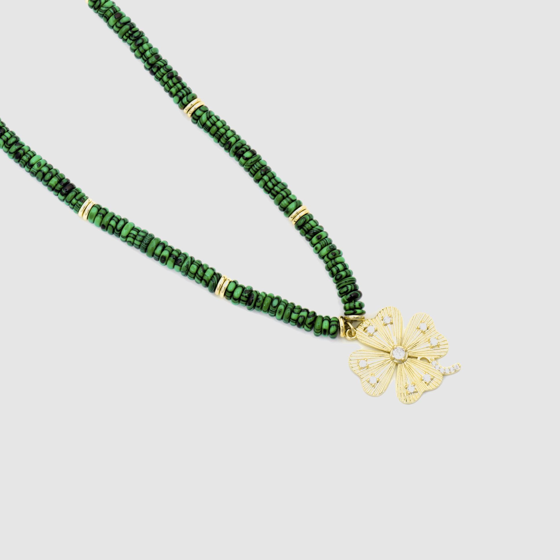 Colar Trendy de Prata de Lei 925 com Acabamento em Ouro de 18 Quilates e Malaquita Verde-6