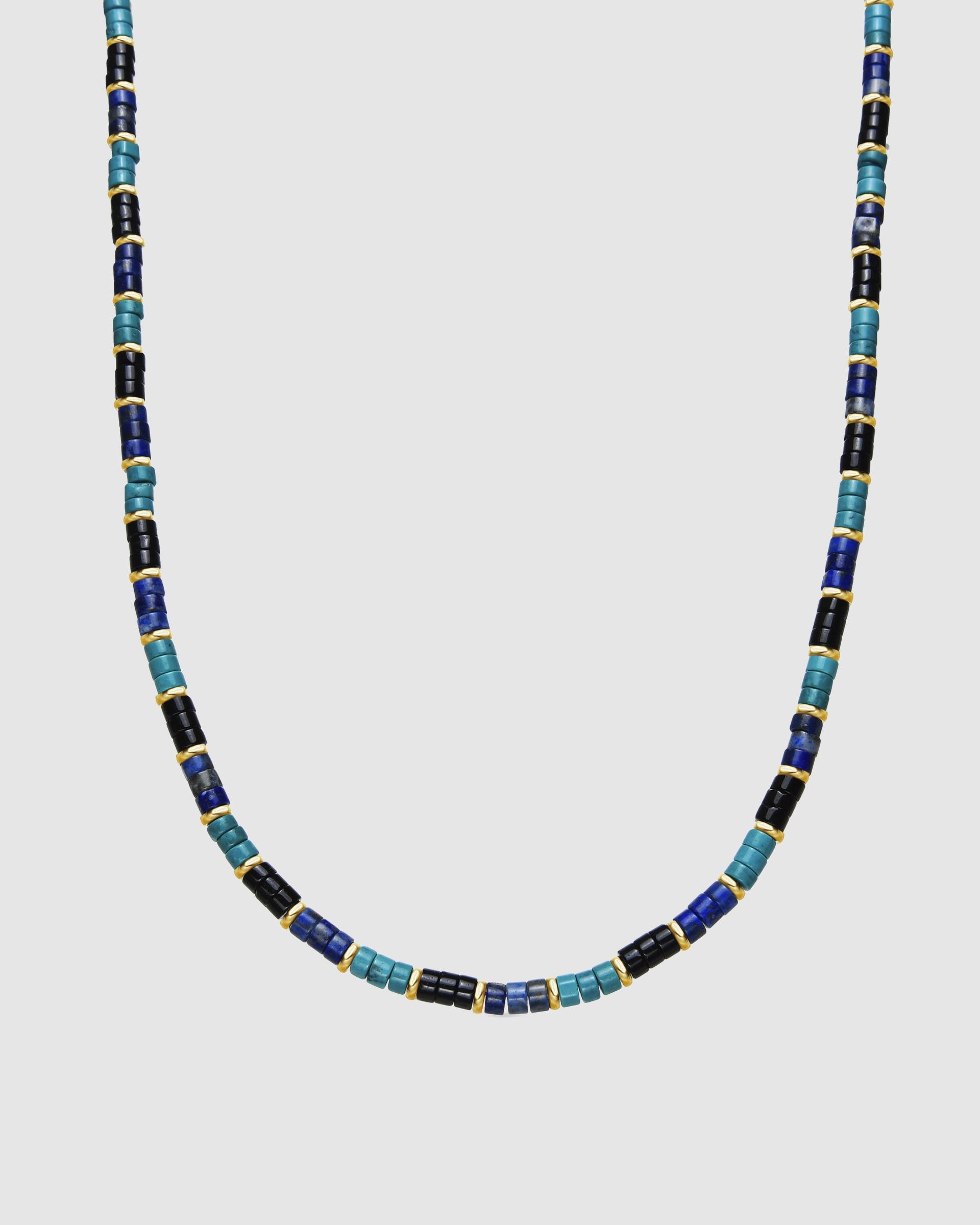 Colar Trendy de Prata de Lei 925 com Acabamento em Ouro de 18 Quilates e Turquesa Azul-turquesa-1