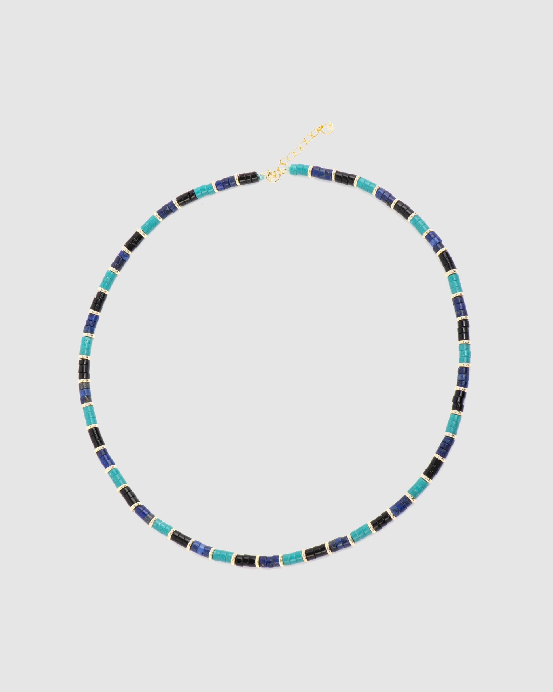 Colar Trendy de Prata de Lei 925 com Acabamento em Ouro de 18 Quilates e Turquesa Azul-turquesa-4