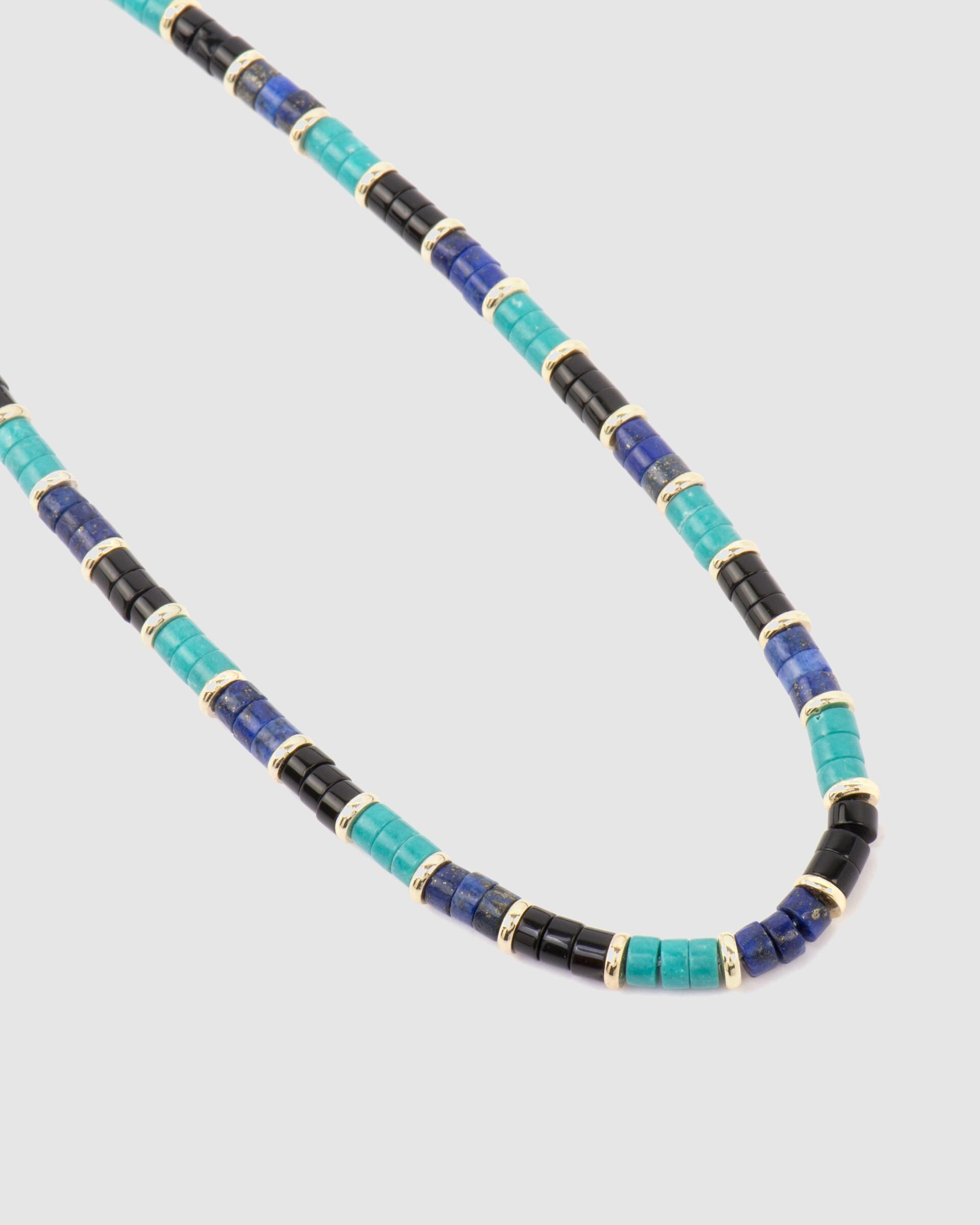 Colar Trendy de Prata de Lei 925 com Acabamento em Ouro de 18 Quilates e Turquesa Azul-turquesa-6