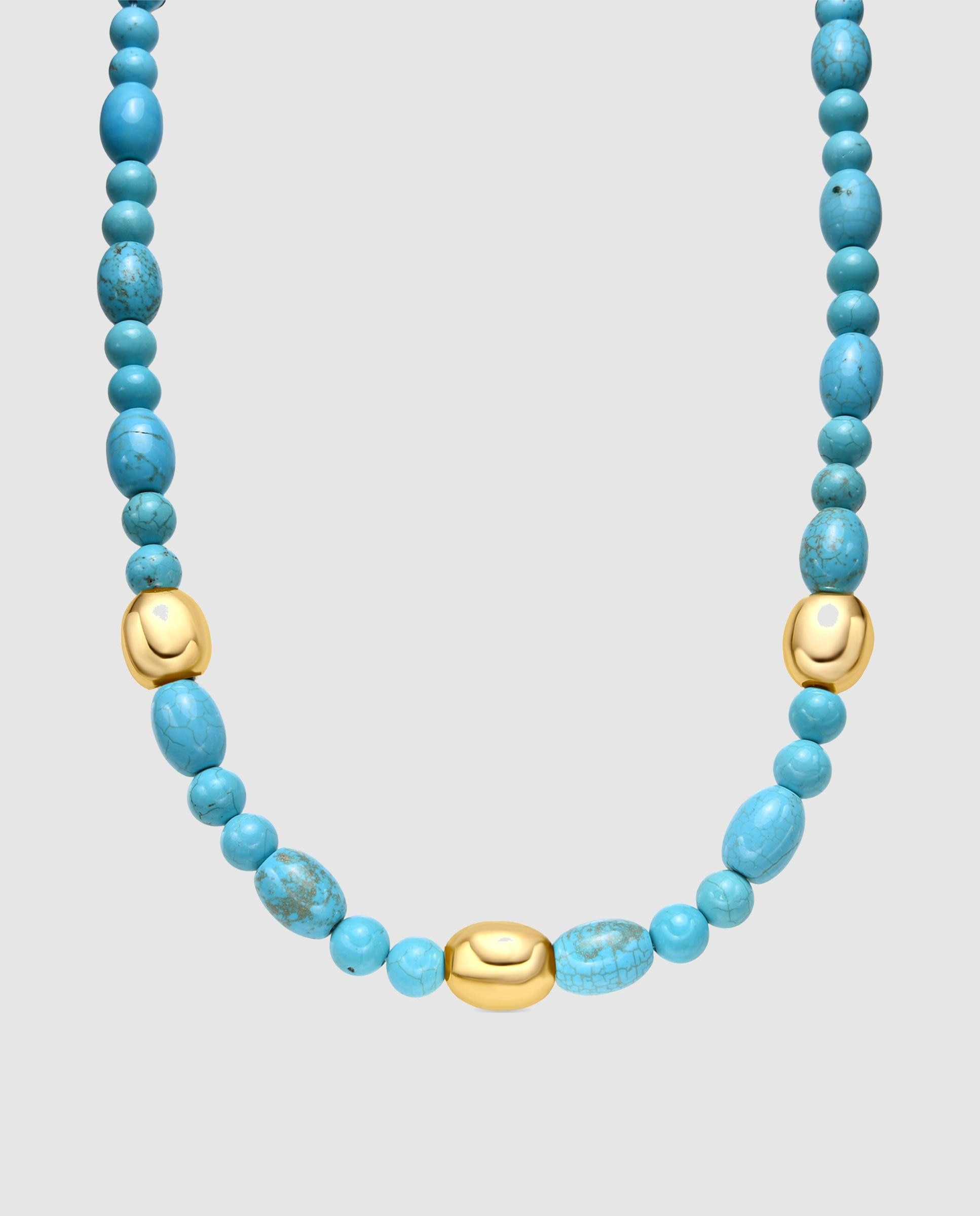 Colar Trendy de Prata de Lei 925 com Acabamento em Ouro de 18 Quilates e Turquesa Turquesa-1