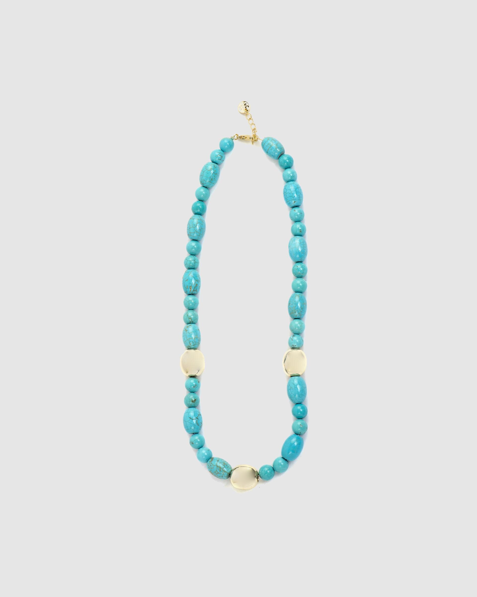 Colar Trendy de Prata de Lei 925 com Acabamento em Ouro de 18 Quilates e Turquesa Turquesa-4