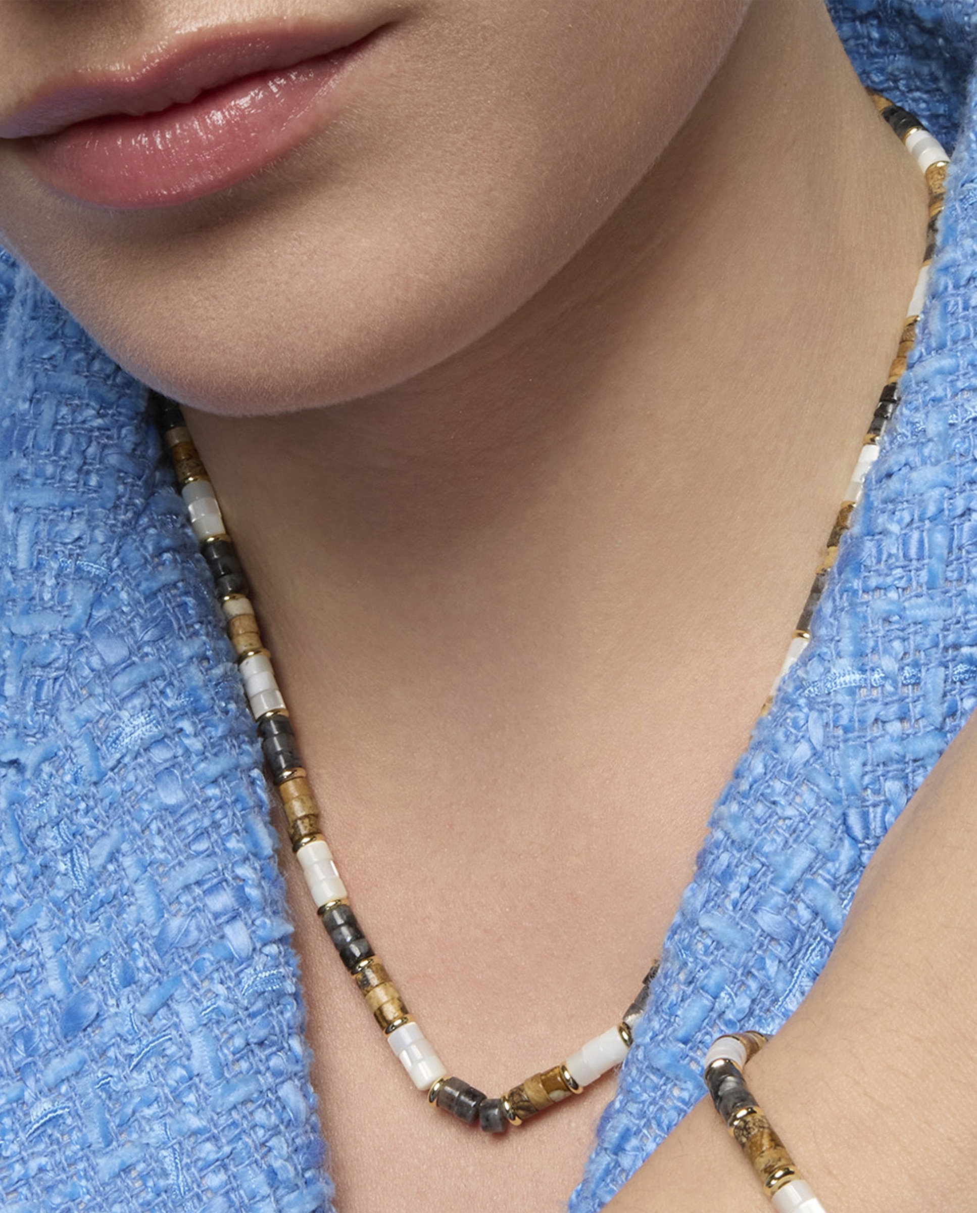 Colar Trendy de Prata de Lei 925 com Acabamento em Ouro de 18 Quilates com Olho de Tigre Ouro / Prata-5
