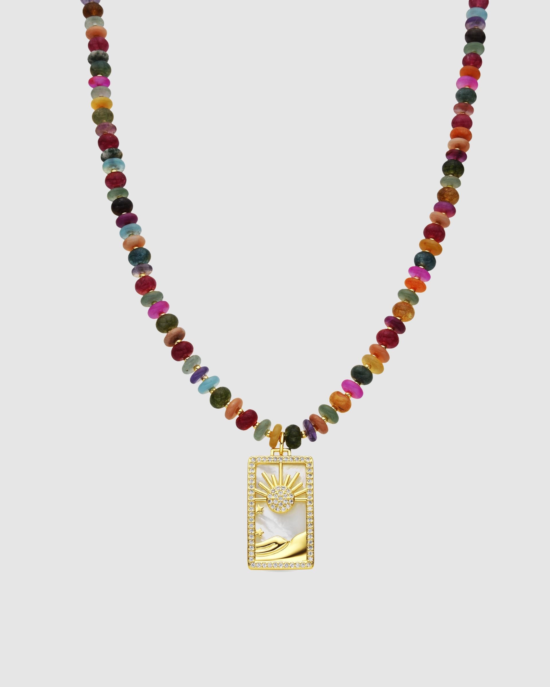 Colar Trendy de Prata de Lei 925 com Acabamento em Ouro de 18 Quilates e Ágata Multicolor Ouro-1