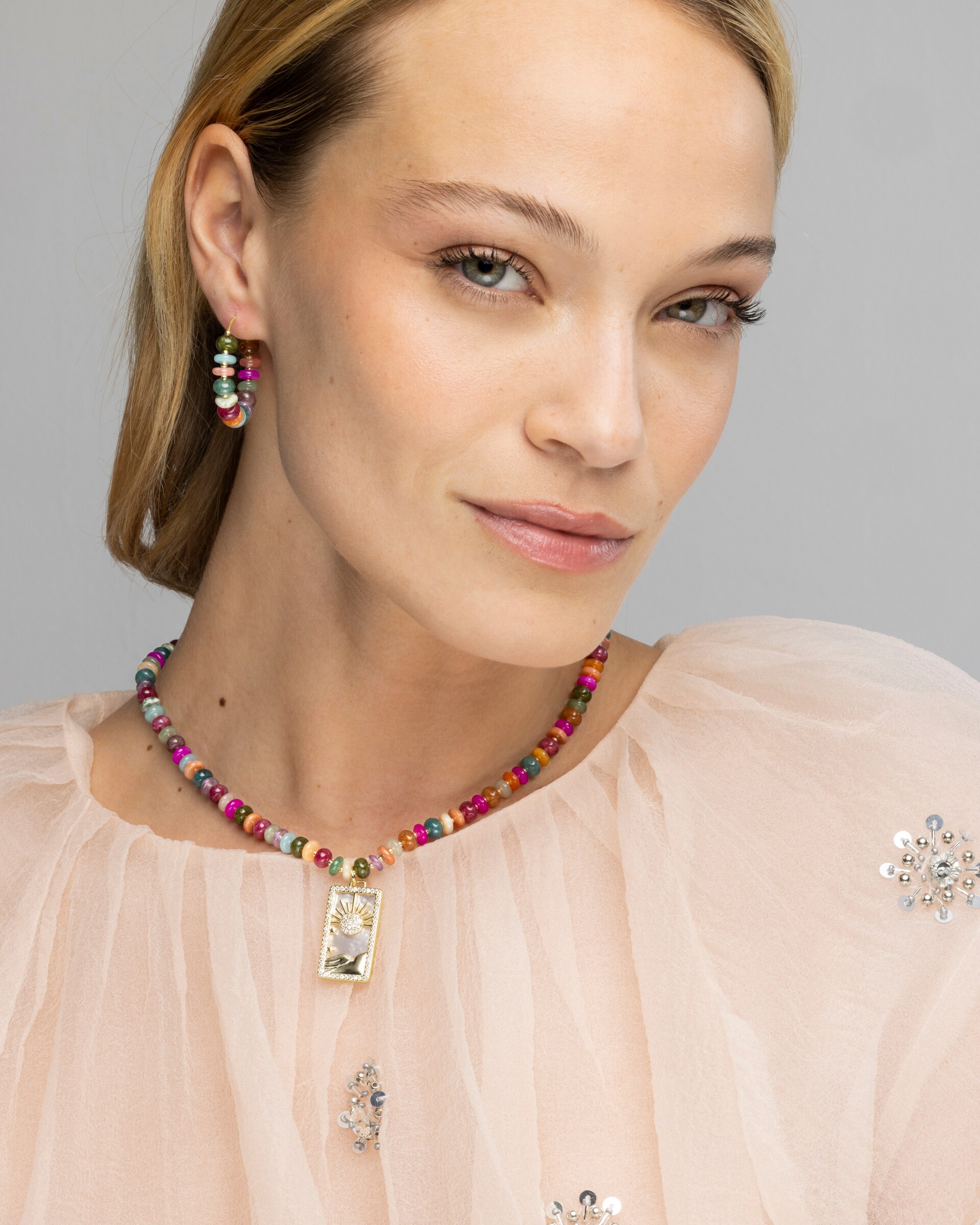 Colar Trendy de Prata de Lei 925 com Acabamento em Ouro de 18 Quilates e Ágata Multicolor Ouro-3