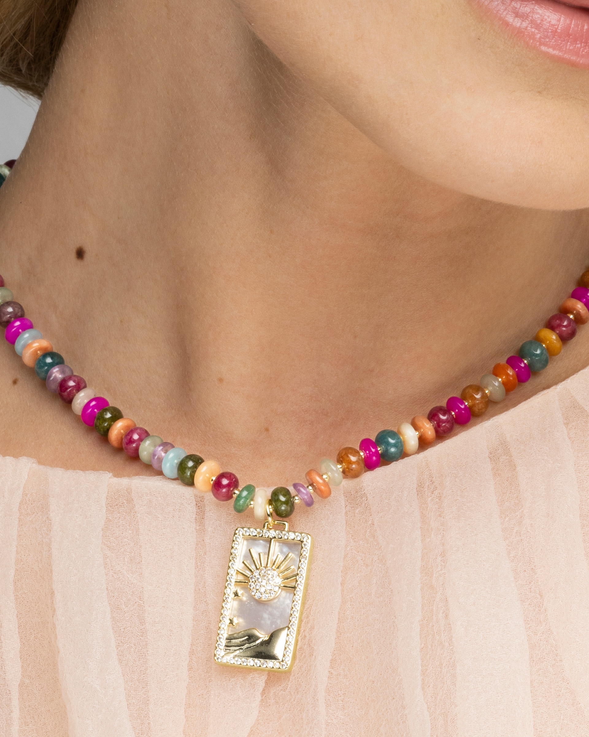 Colar Trendy de Prata de Lei 925 com Acabamento em Ouro de 18 Quilates e Ágata Multicolor Ouro-4
