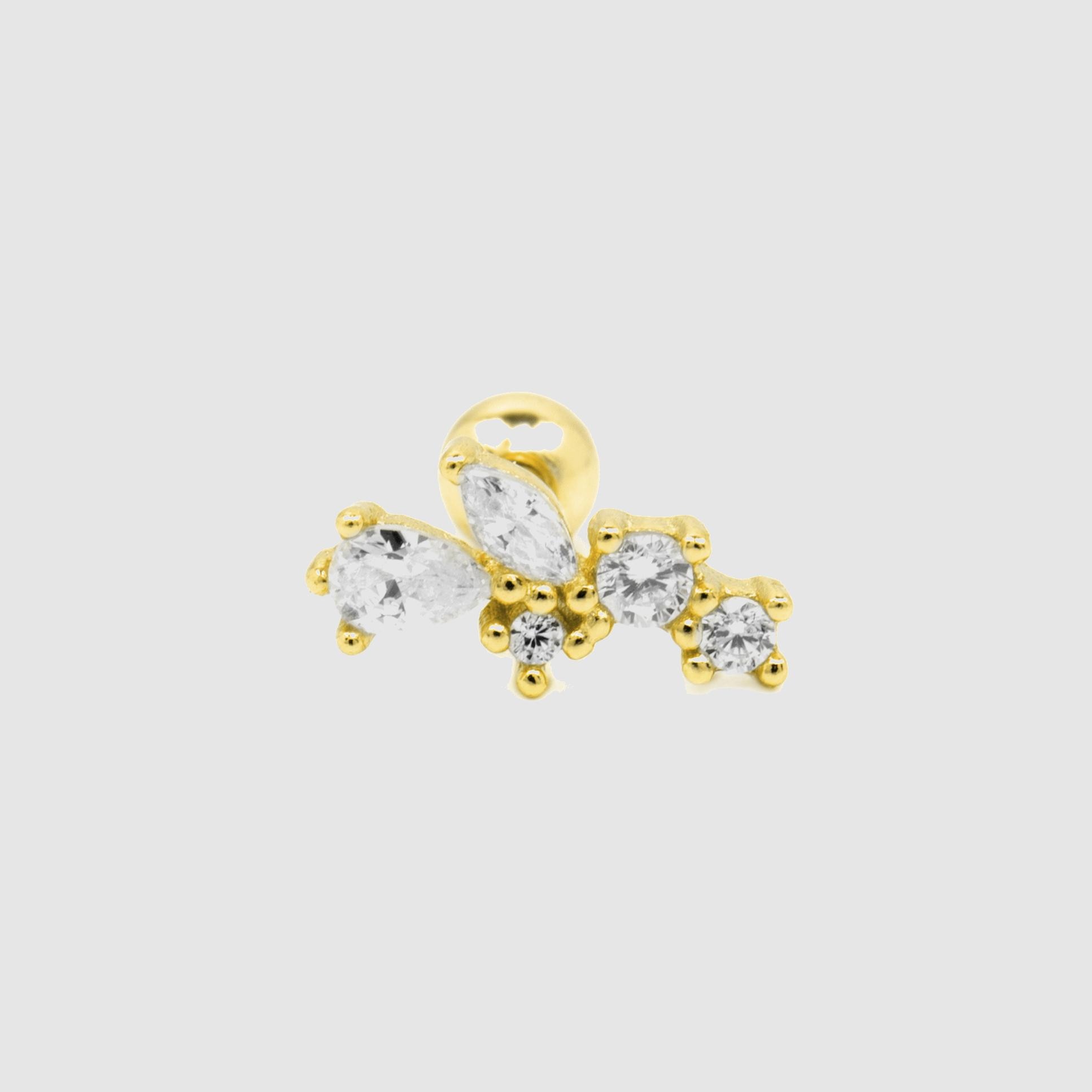 Piercing Personalizável de Prata de Lei 925 com Acabamento em Ouro de 18 Quilates e Zirconita Brilhante Ouro-2