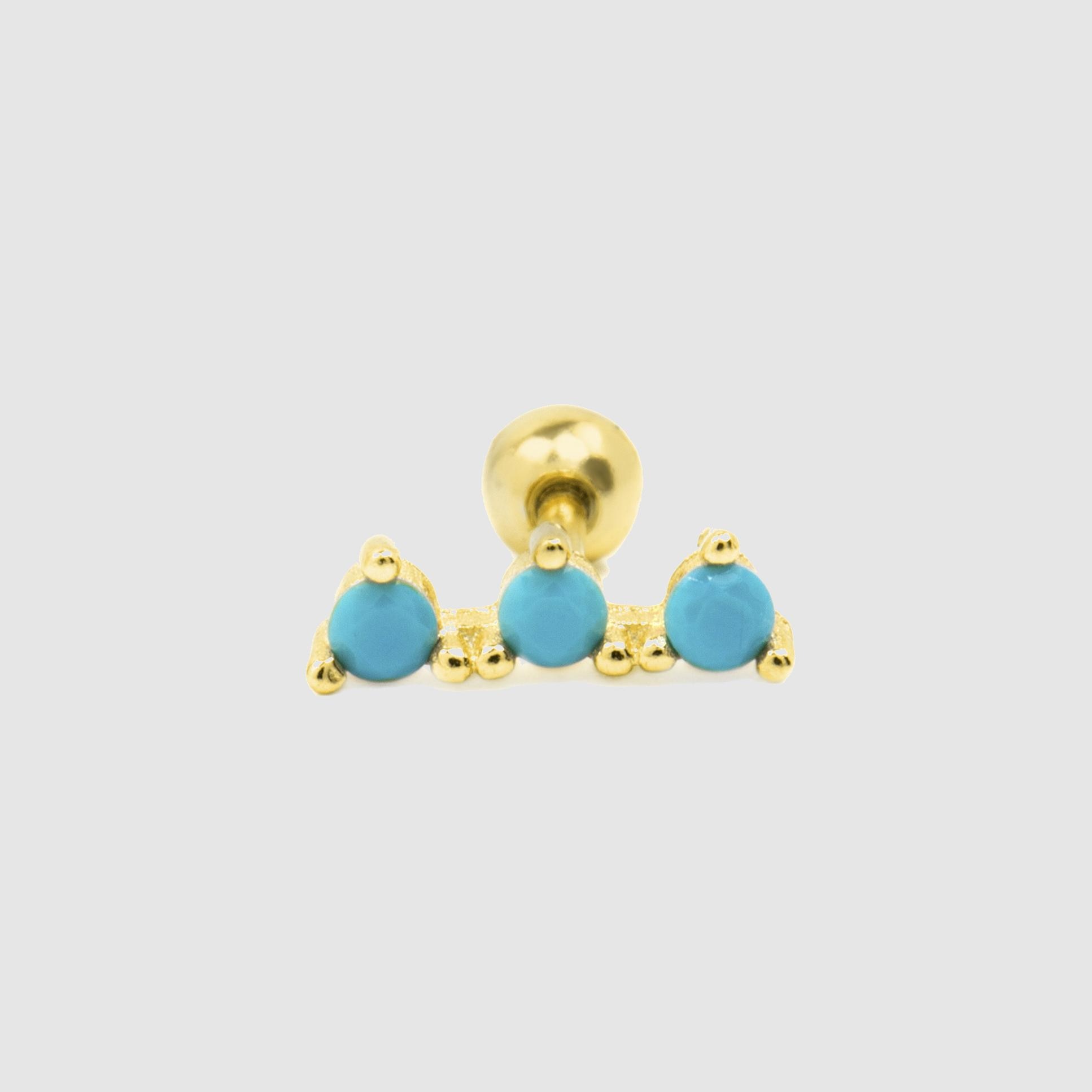 Piercing Personalizável de Prata de Lei 925 com Acabamento em Ouro de 18 Quilates com Turquesa Turquesa-2