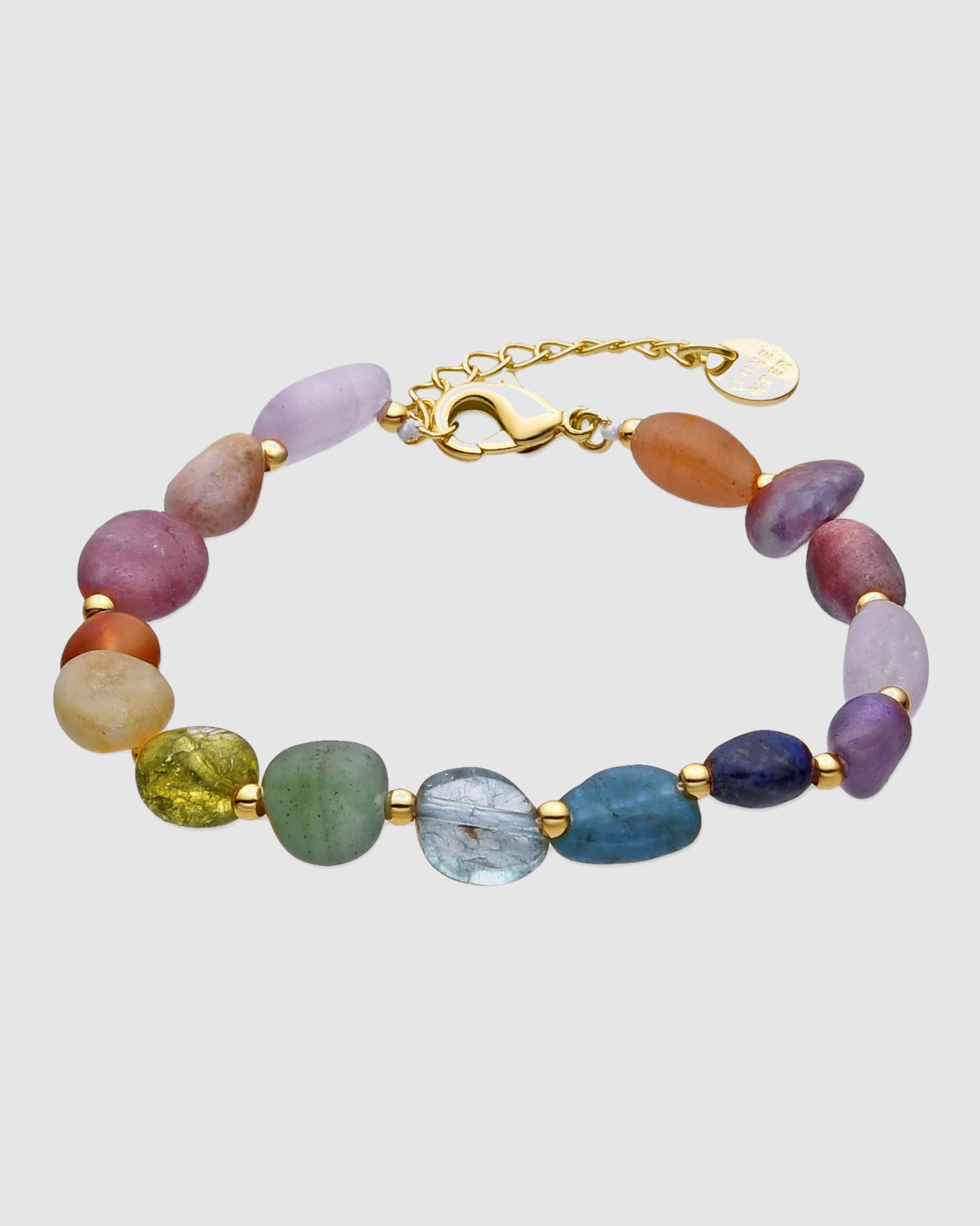 Pulseira de Corrente Boho Acabada em Ouro de 18 Quilates com Multicolor Pedra Natural Ouro-1