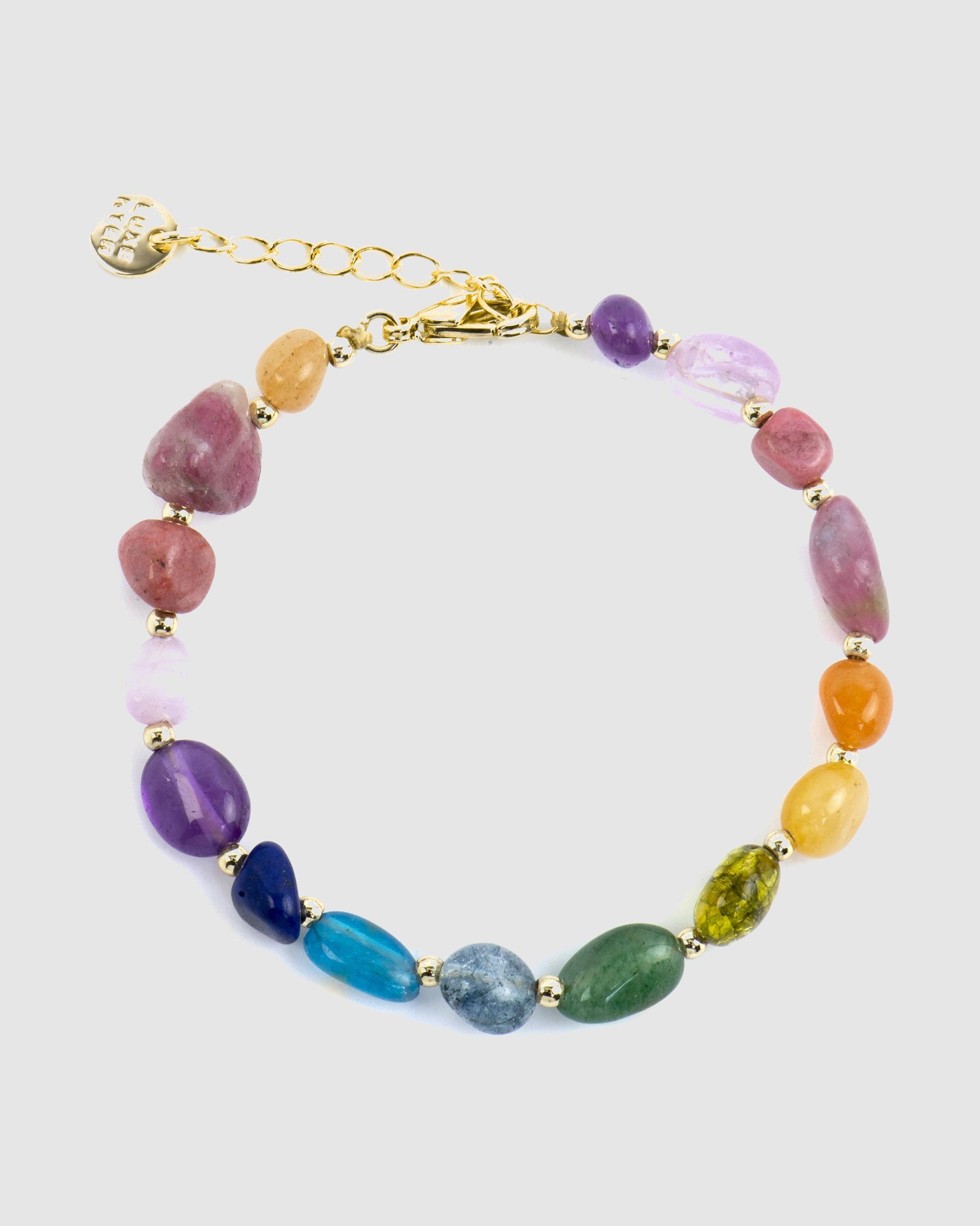 Pulseira de Corrente Boho Acabada em Ouro de 18 Quilates com Multicolor Pedra Natural Ouro-4