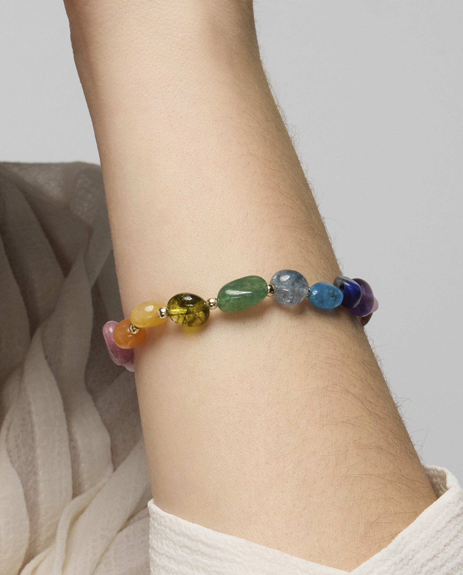 Pulseira de Corrente Boho Acabada em Ouro de 18 Quilates com Multicolor Pedra Natural Ouro-5