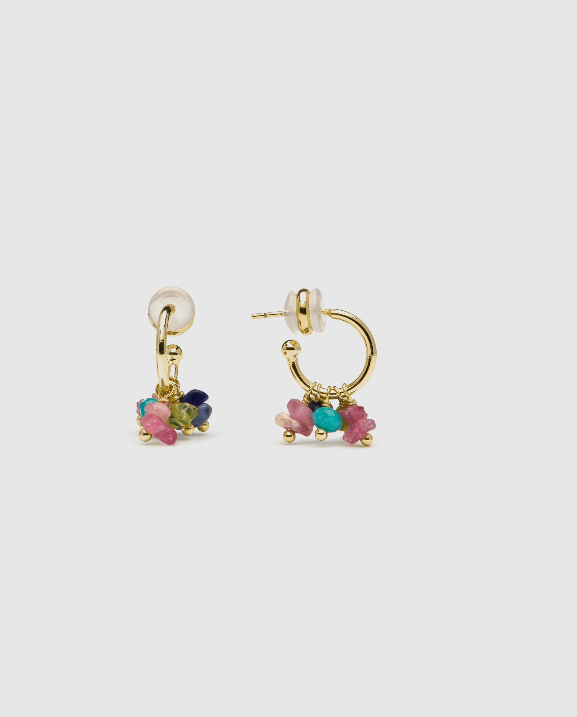 Brincos de Aro Boho Acabados em Ouro de 18 Quilates com Multicolor em Pedra Natural Ouro-1