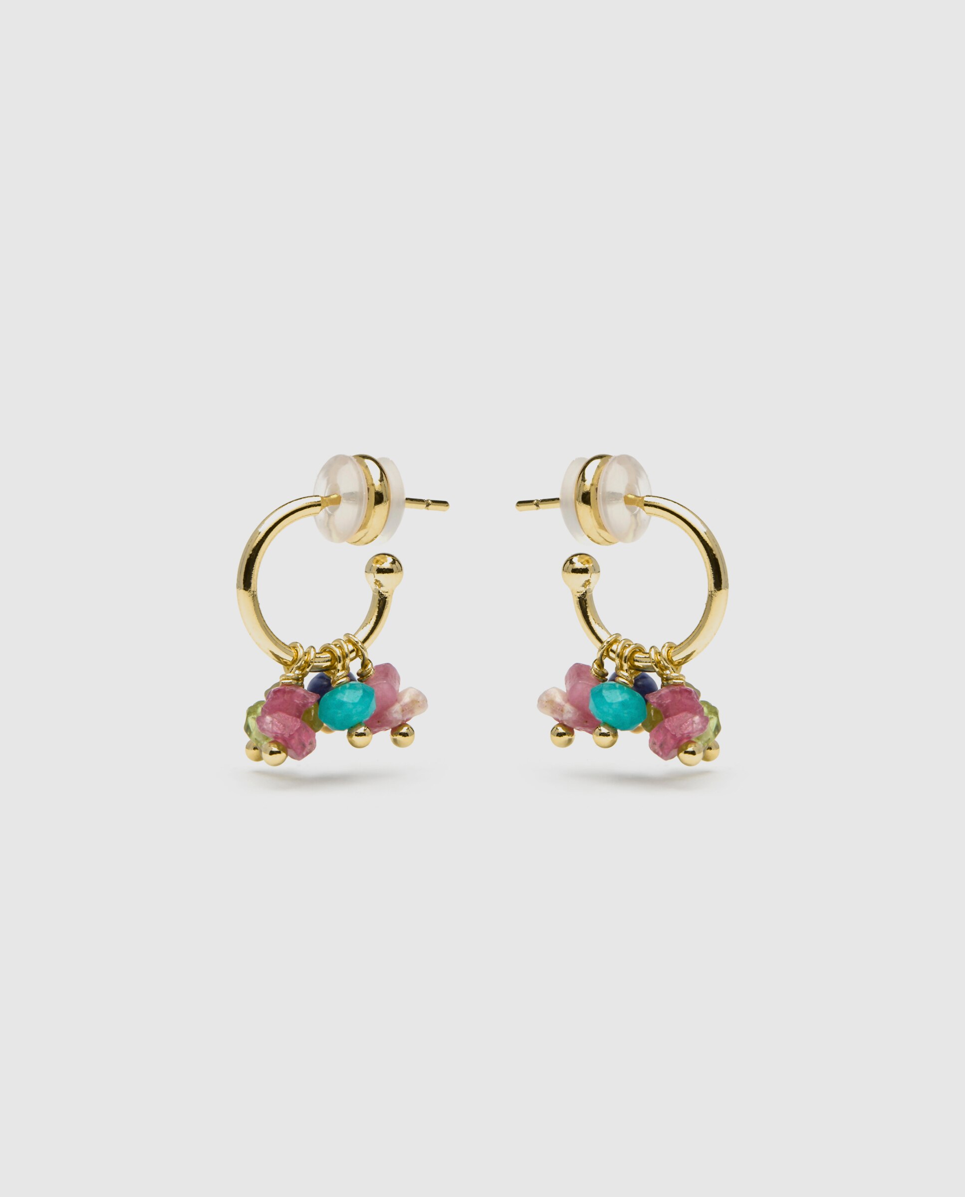 Brincos de Aro Boho Acabados em Ouro de 18 Quilates com Multicolor em Pedra Natural Ouro-2