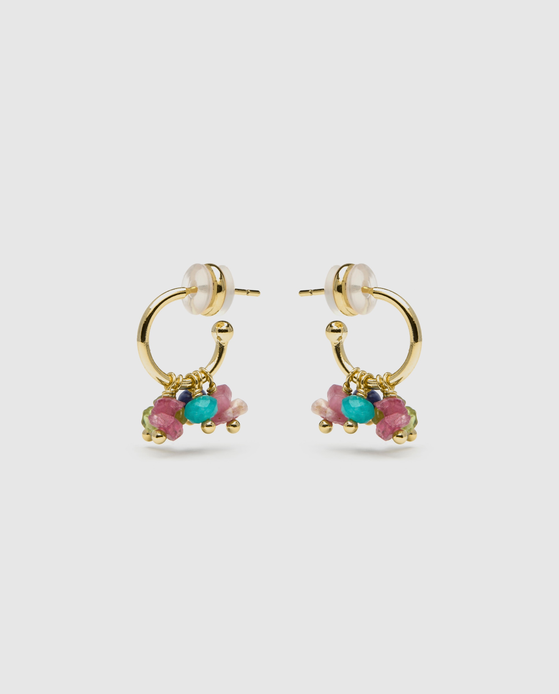 Brincos de Aro Boho Acabados em Ouro de 18 Quilates com Multicolor em Pedra Natural Ouro-3