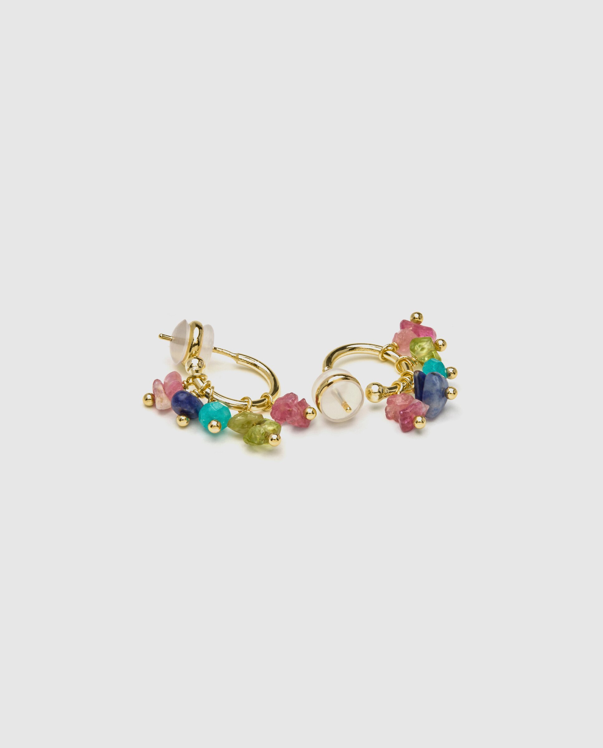 Brincos de Aro Boho Acabados em Ouro de 18 Quilates com Multicolor em Pedra Natural Ouro-4