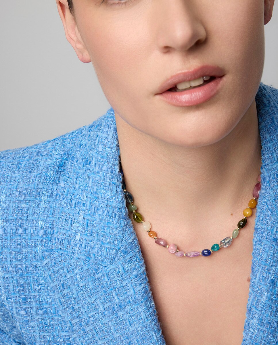 Colar Boho com Acabamento em Ouro de 18 Quilates com Pedra Natural Multicolor Multicolor-3