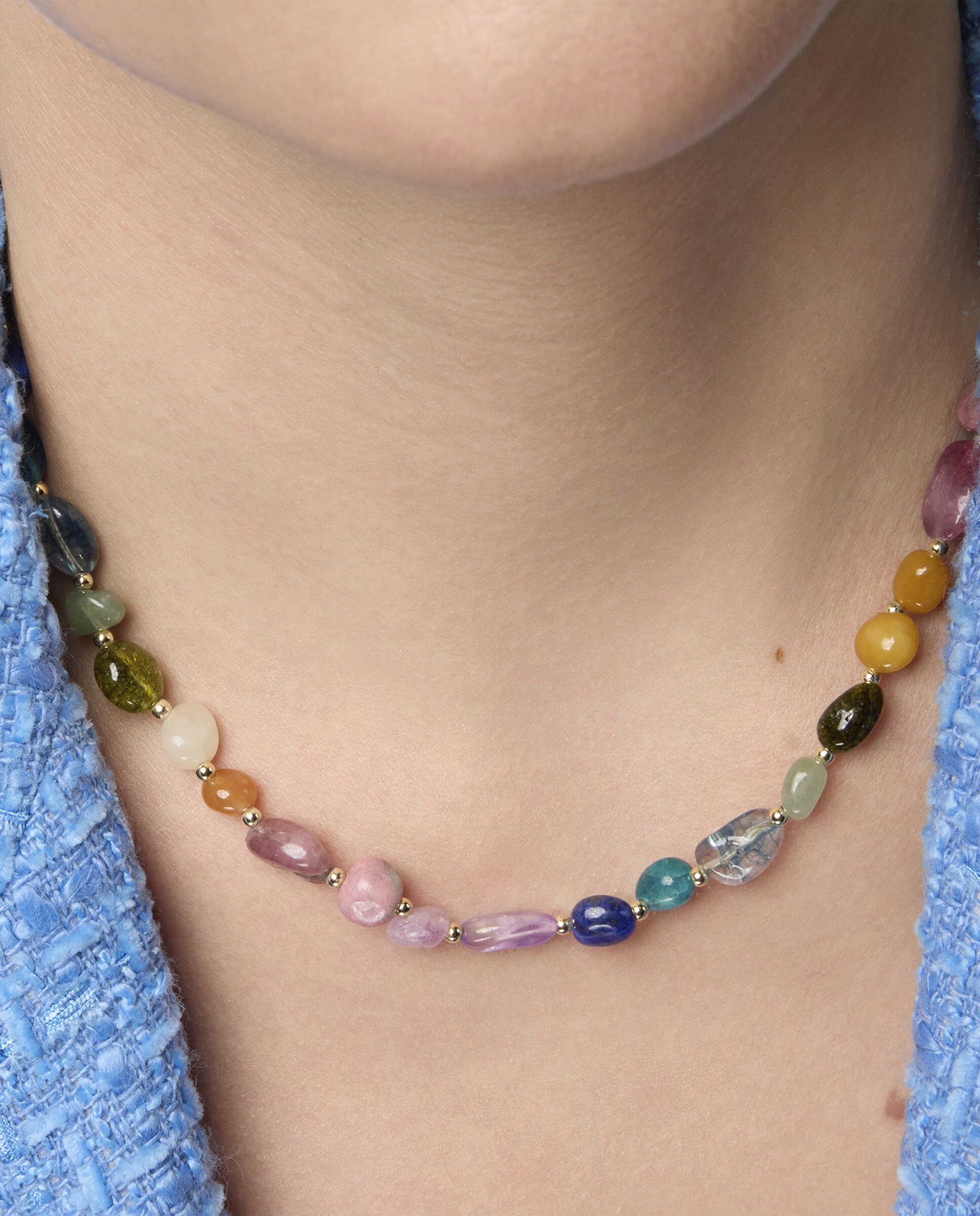 Colar Boho com Acabamento em Ouro de 18 Quilates com Pedra Natural Multicolor Multicolor-5