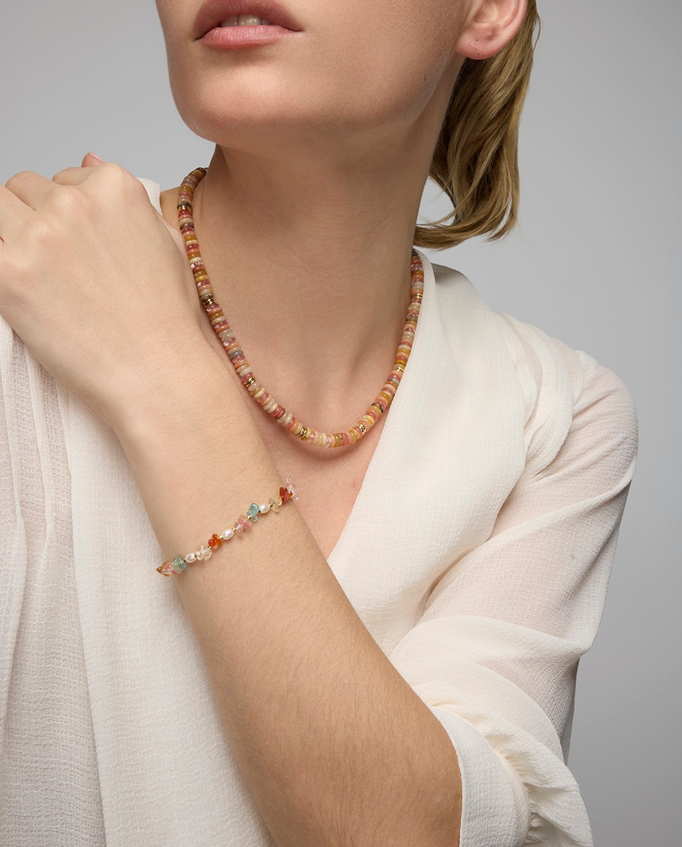 Colar Boho com Acabamento em Ouro de 18 Quilates com Pedra Natural Multicolor Ouro-3